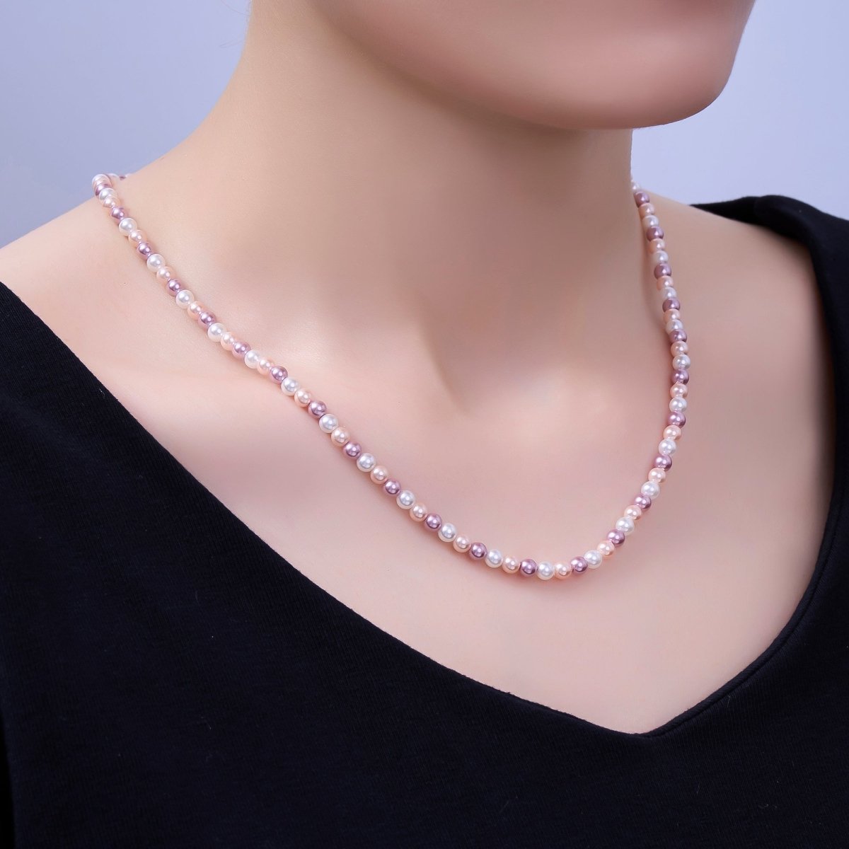 24K Gold Filled 4mm, 6mm Gradient White - Pink - Purple Shell Pearl 17 Inch Necklace | WA - 2791 WA - 2792 - DLUXCA