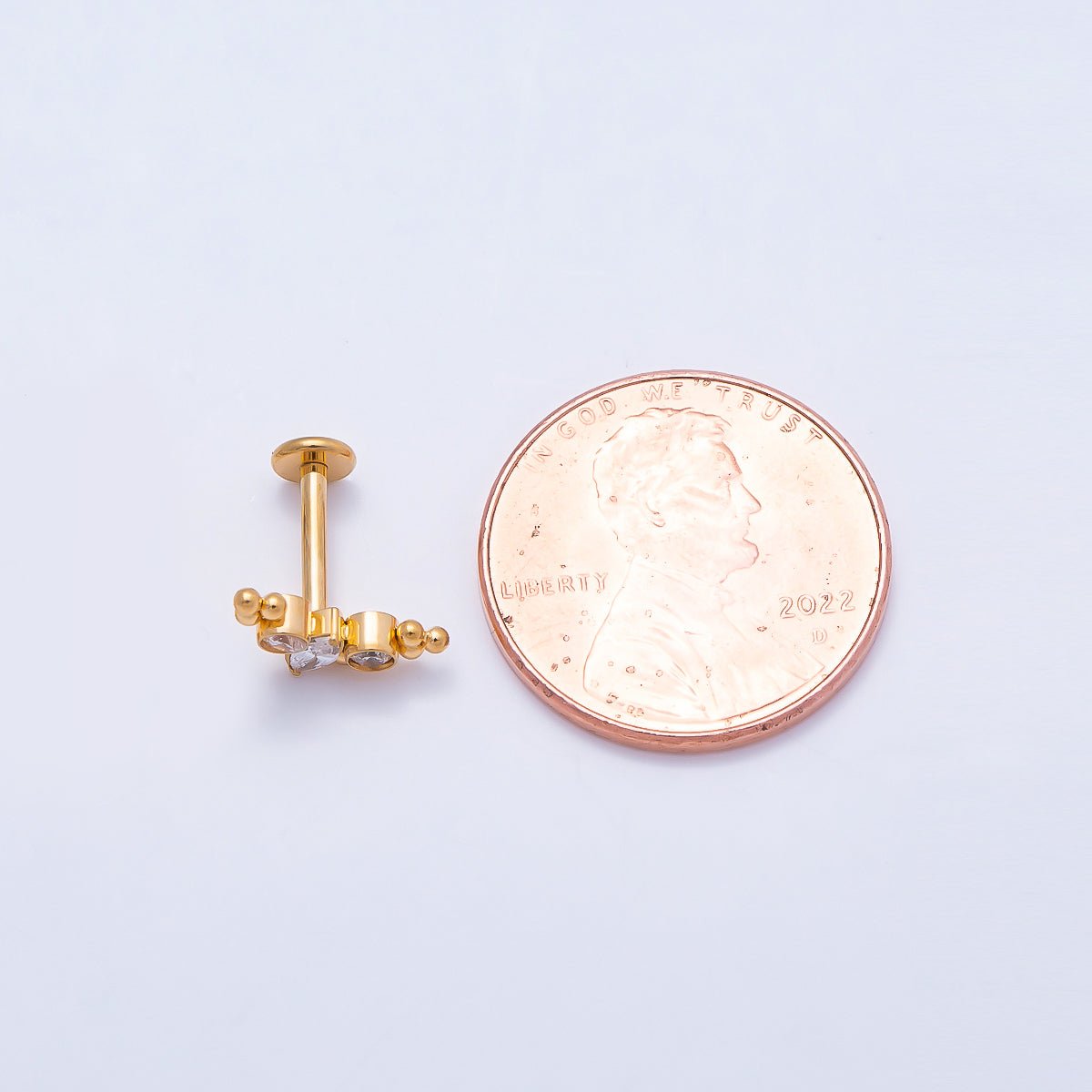 24K Gold Filled 4mm Clear CZ Marquise Round Bubble Single Cartilage Piercing Flat Back Stud in Gold & Silver | Findings-00244 Findings-00245 - DLUXCA