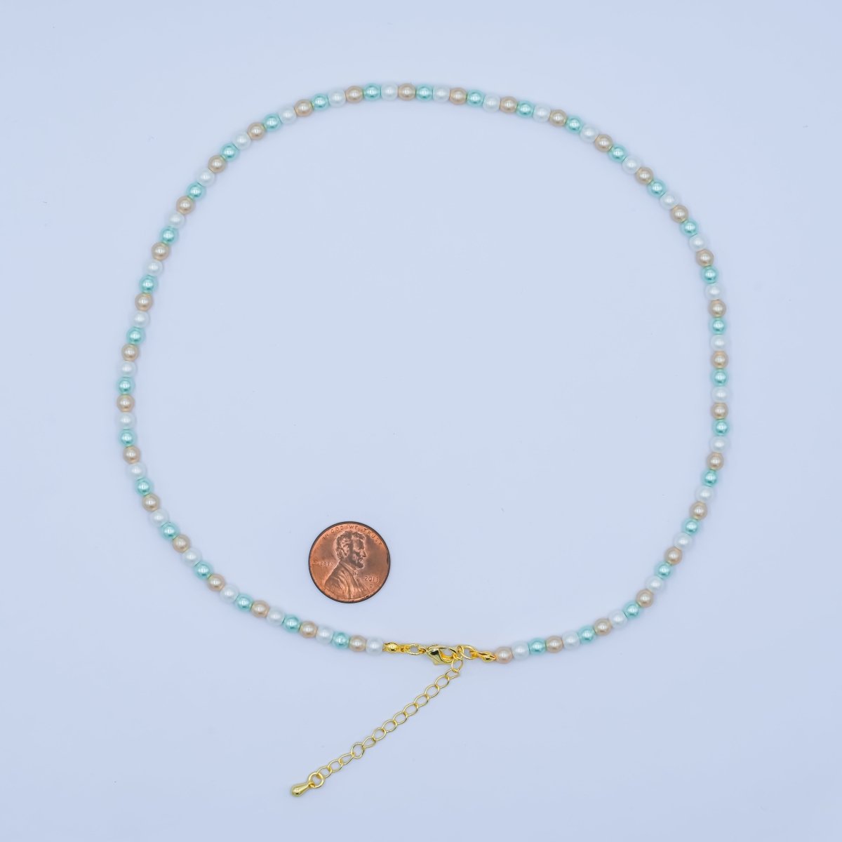 24K Gold Filled 4mm Green Peach Multicolor Shell Pearl 17 Inch Necklace | WA - 2793 - DLUXCA