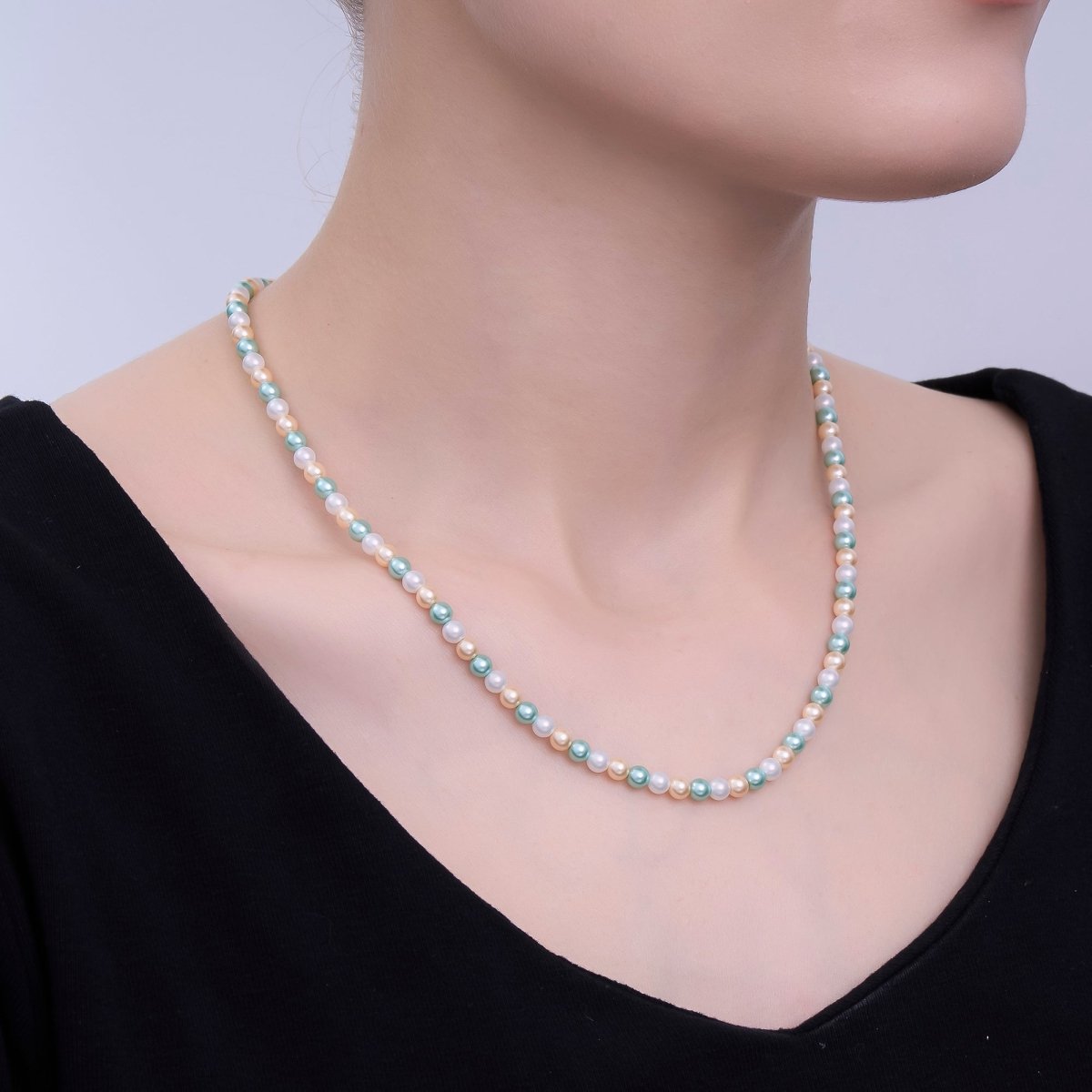 24K Gold Filled 4mm Green Peach Multicolor Shell Pearl 17 Inch Necklace | WA - 2793 - DLUXCA