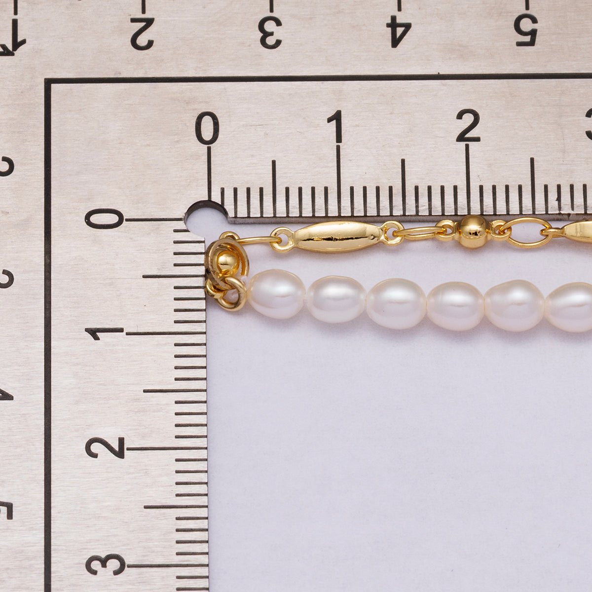 24K Gold Filled 4mm Half Shell Pearl Geometric Chain 16 Inch Necklace w. Extender | WA - 04279 - DLUXCA