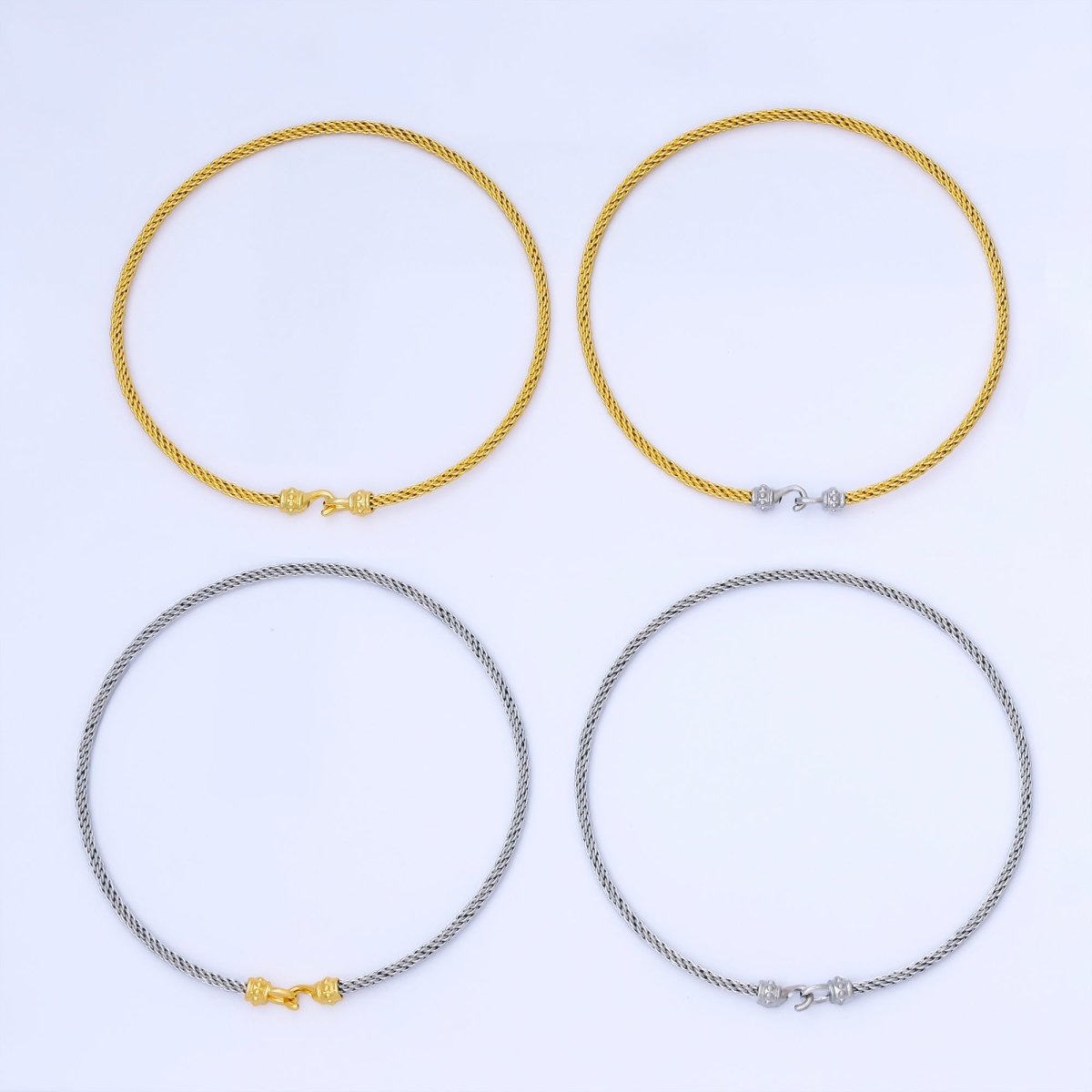 24K Gold Filled 4mm Twisted Rope Mixed Metal Necklace | WA - 3898 - DLUXCA