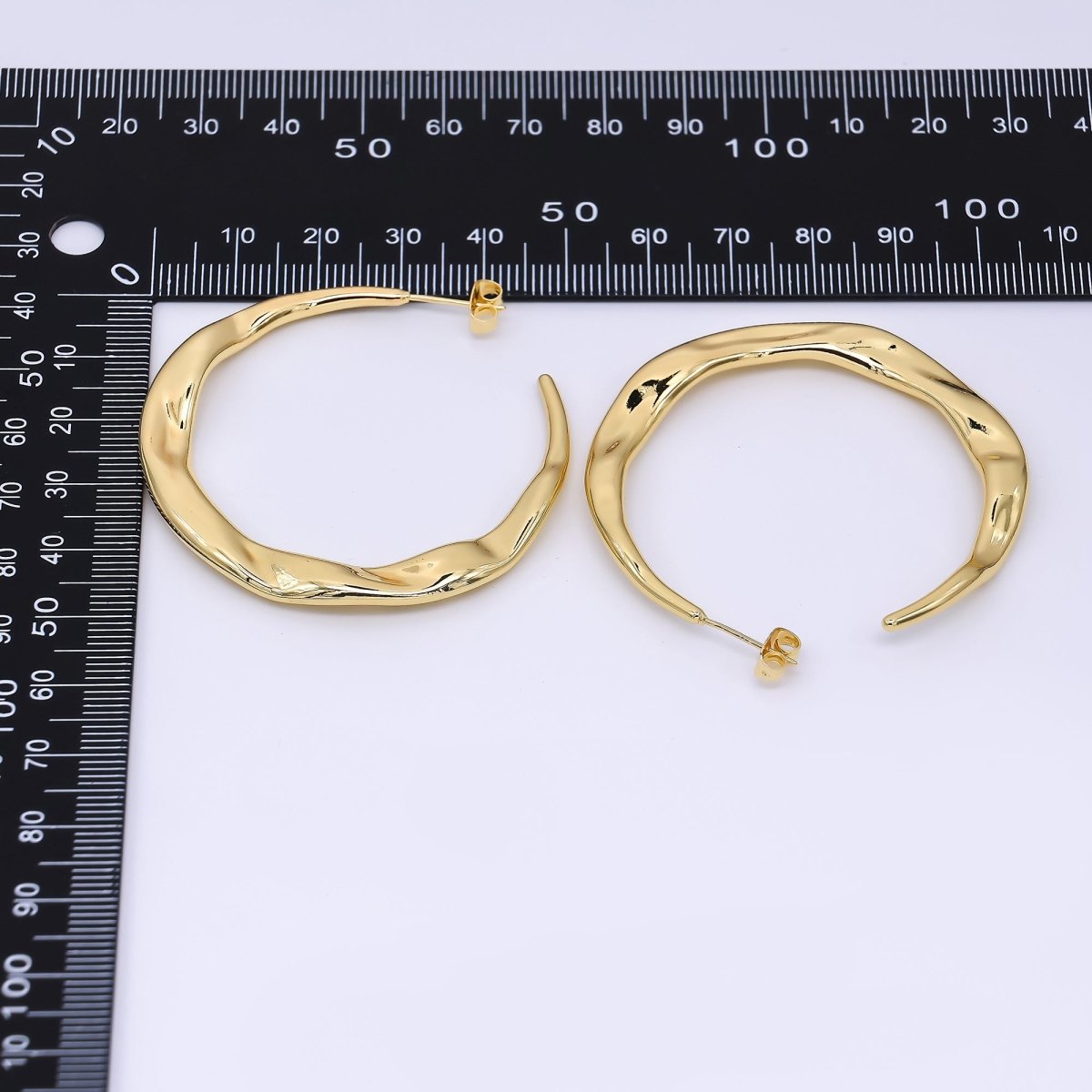 24K Gold Filled 50mm Molten Gold Modern Hoops Earrings | AJ - 078 - DLUXCA