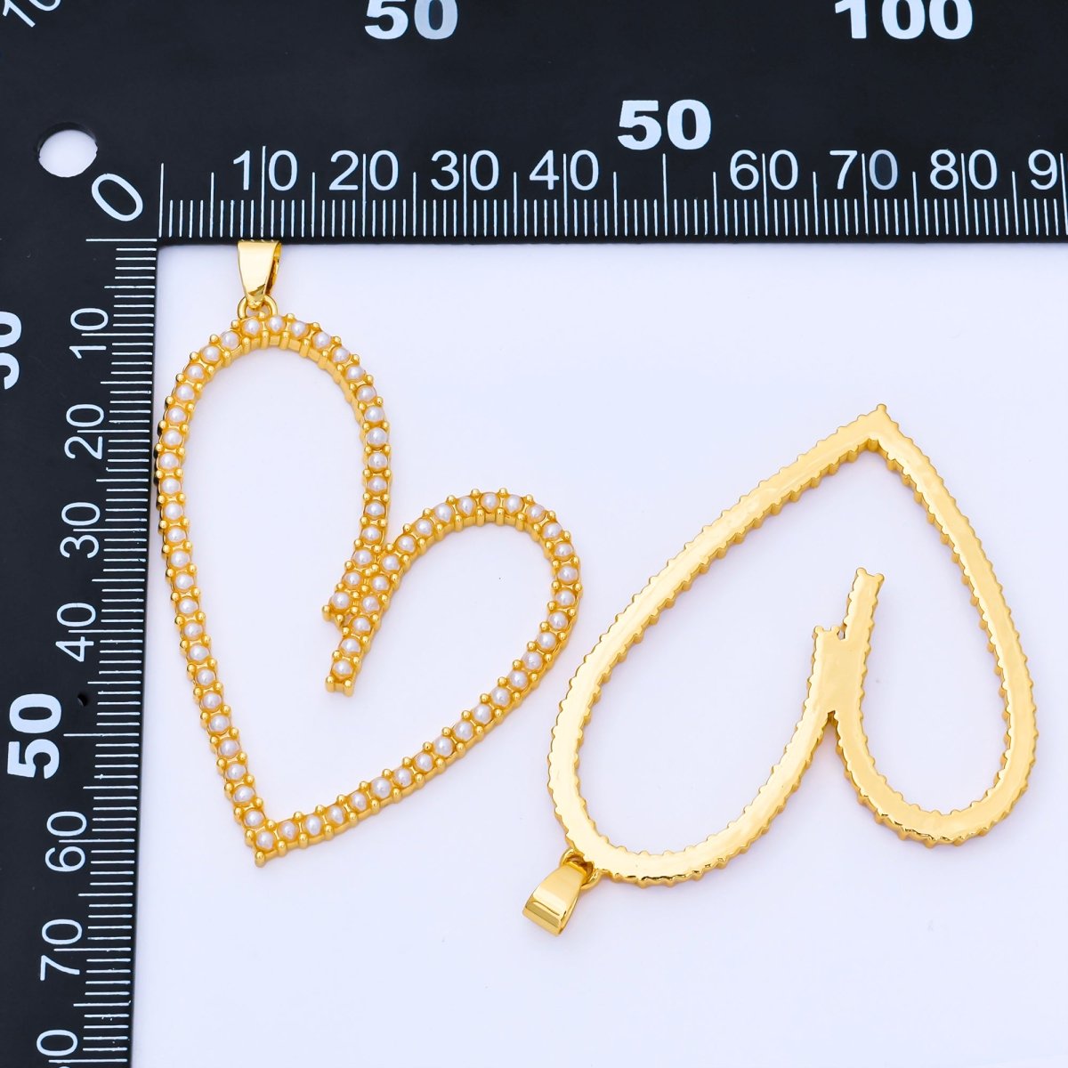 24K Gold Filled 50mm Shell Pearl Micro Paved Open Heart Pendant | AA1663 - DLUXCA