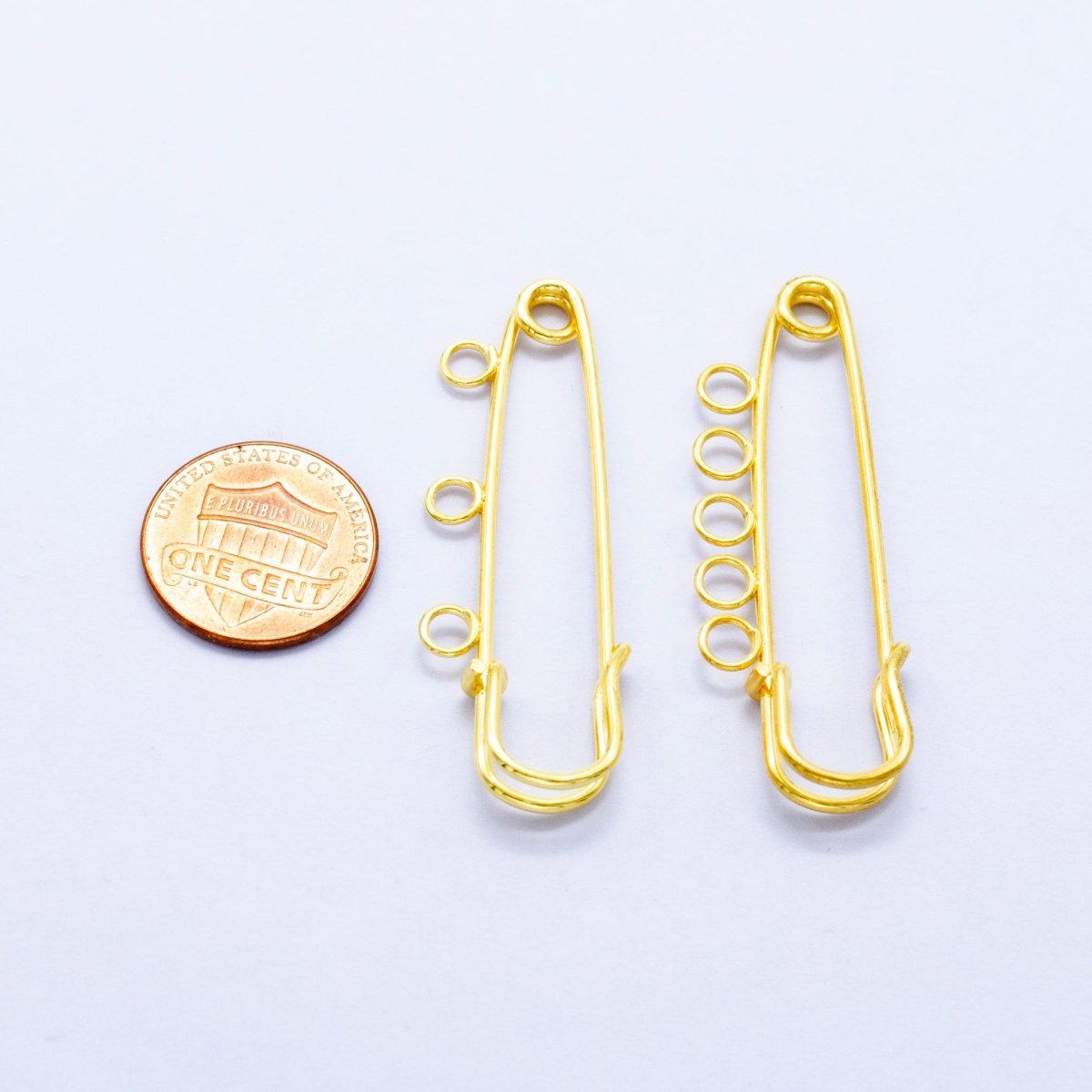 24K Gold Filled 50mm Triple, Multiple Loop Safety Pin Brooch Bag Charm Finding | Z1074 Z1075 - DLUXCA