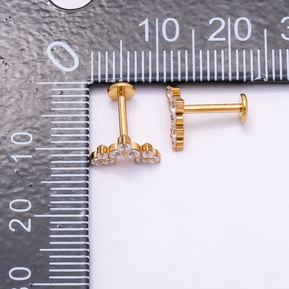 24K Gold Filled 5.5mm Triple Clear CZ Cluster Cartilage Piercing Flat Back Stud in Gold & Silver | Findings-00260 Findings-00261 - DLUXCA