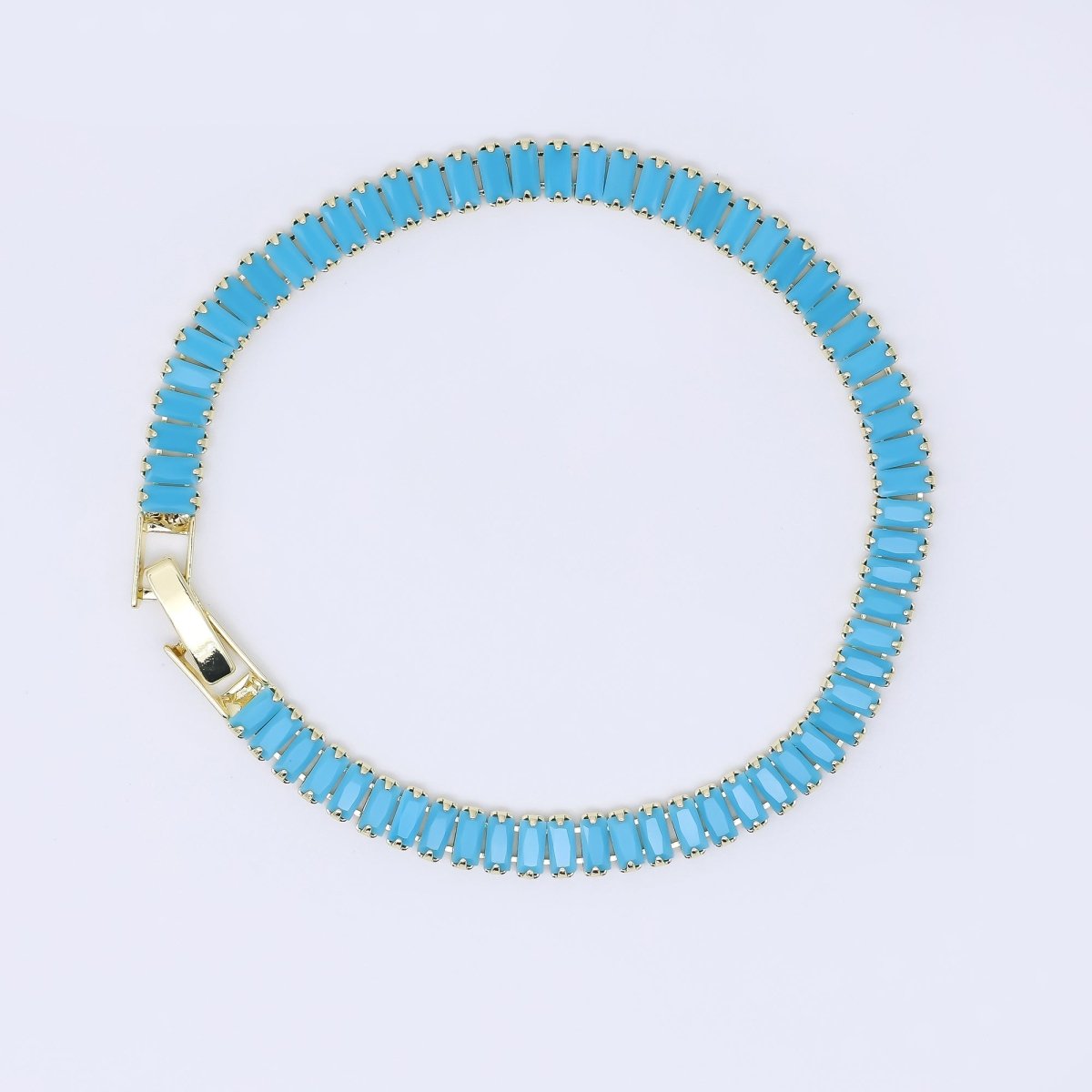 24K Gold Filled 5mm Blue Baguette CZ 7 Inches Tennis Bracelet | WA - 3823 - DLUXCA