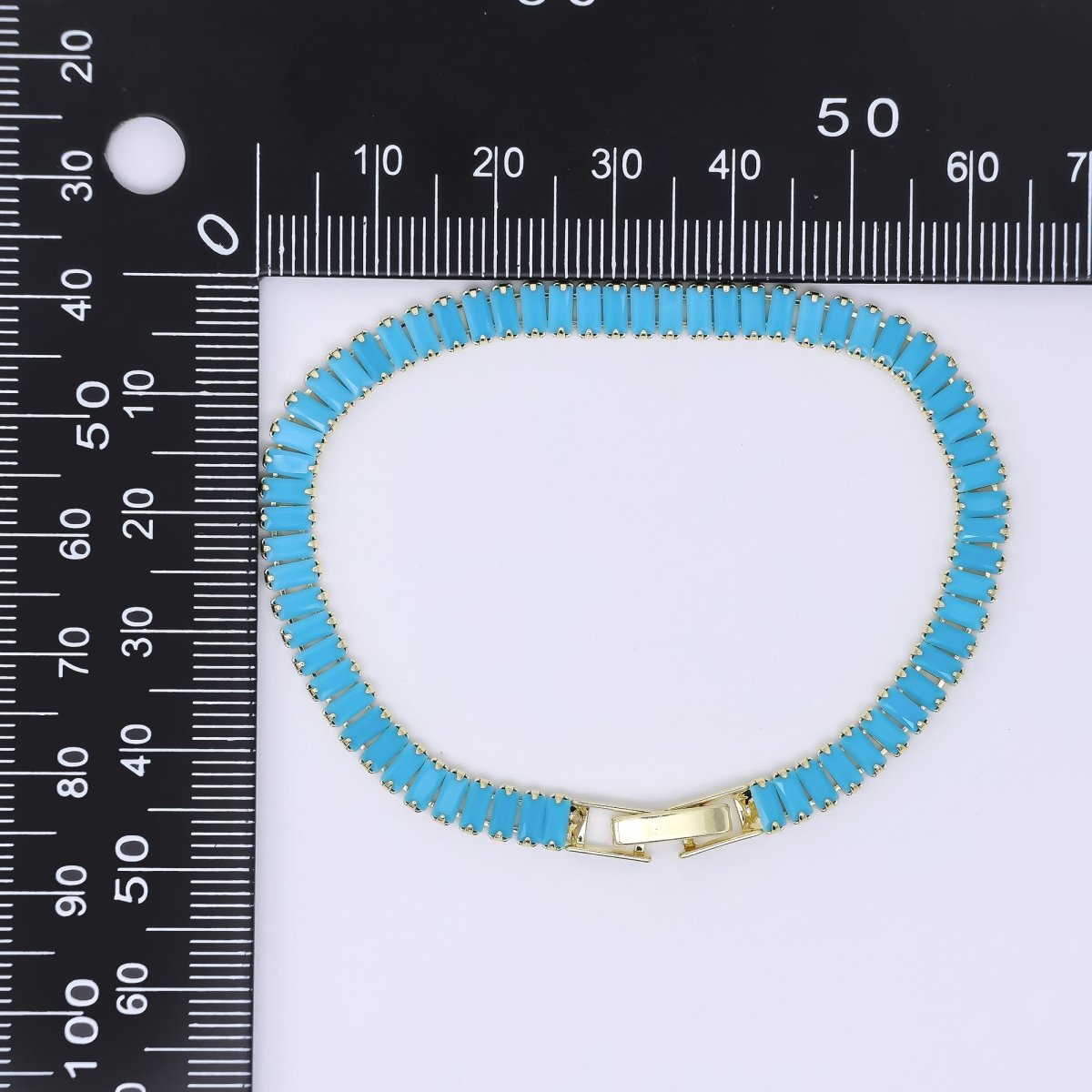 24K Gold Filled 5mm Blue Baguette CZ 7 Inches Tennis Bracelet | WA - 3823 - DLUXCA