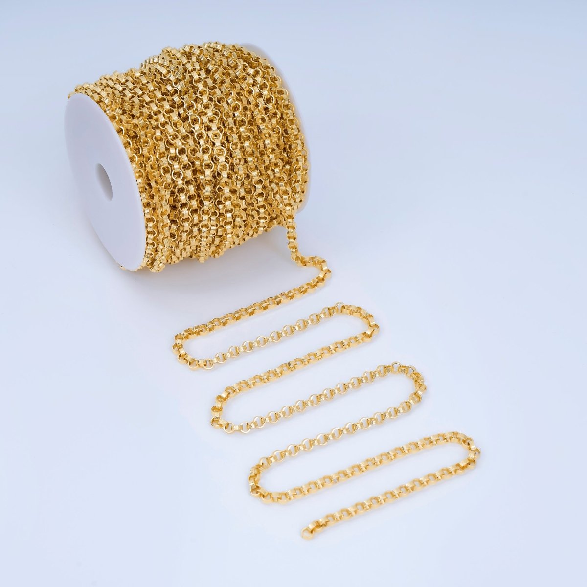 24K Gold Filled 5mm Dotted Textured Rolo Edge Cable Unfinished Chain by Yard | Roll - 01683 - DLUXCA