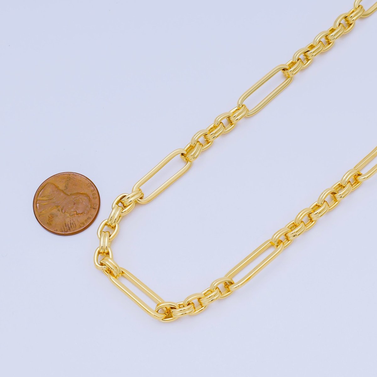 24K Gold Filled 6.5mm Paperclip Figaro Chain by Yard | ROLL - 1674 - DLUXCA