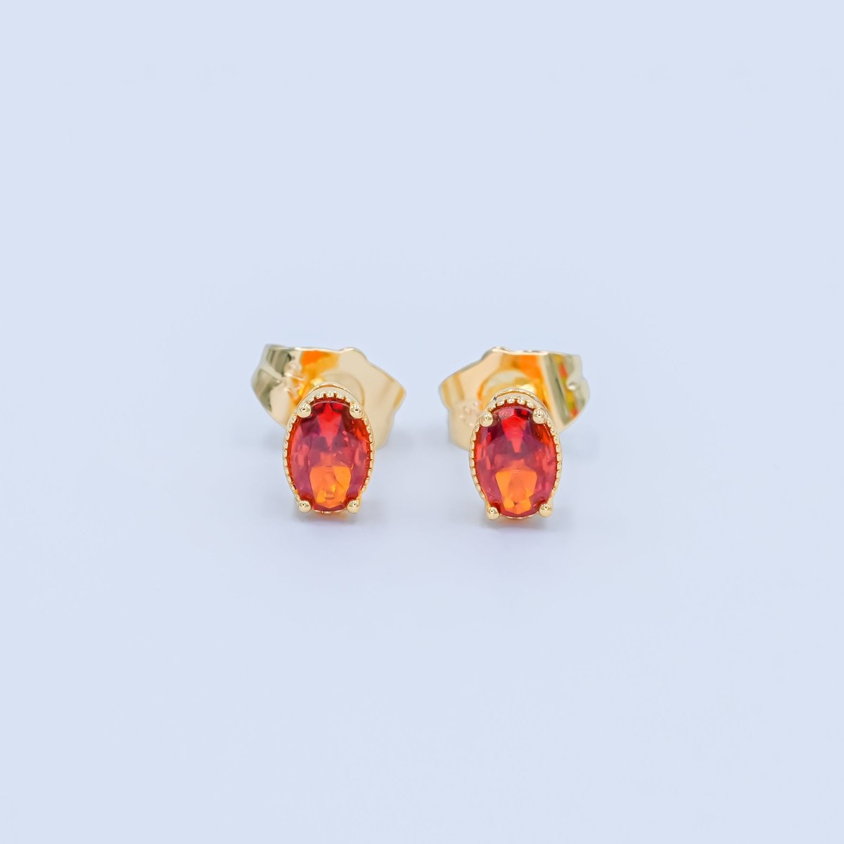 24K Gold Filled 6.8mm Oval CZ Stud Earrings | AB1001 - AB1005 - DLUXCA