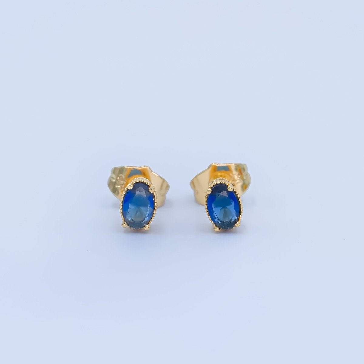24K Gold Filled 6.8mm Oval CZ Stud Earrings | AB1001 - AB1005 - DLUXCA