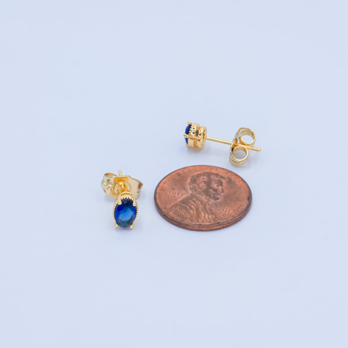 24K Gold Filled 6.8mm Oval CZ Stud Earrings | AB1001 - AB1005 - DLUXCA