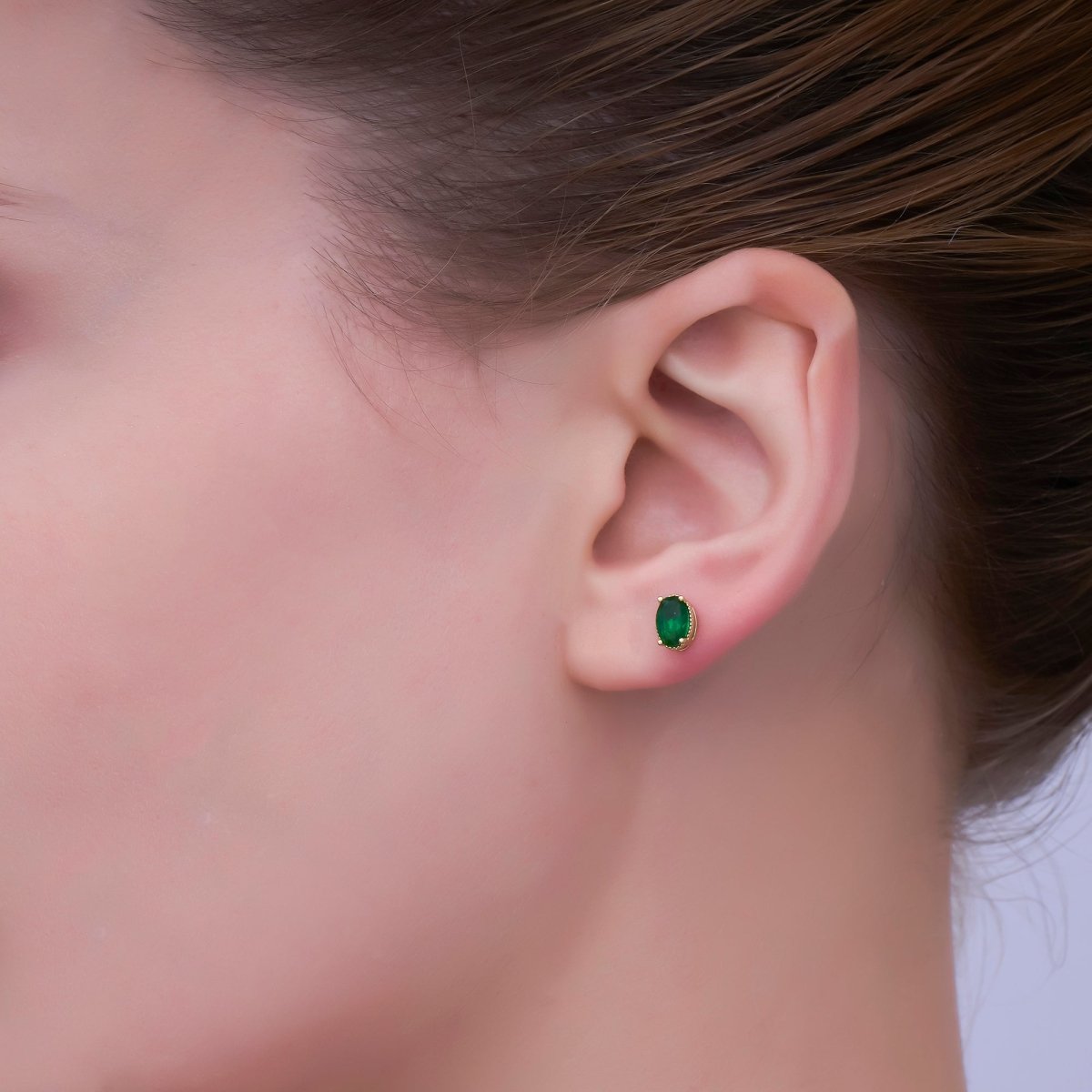 24K Gold Filled 6.8mm Oval CZ Stud Earrings | AB1001 - AB1005 - DLUXCA