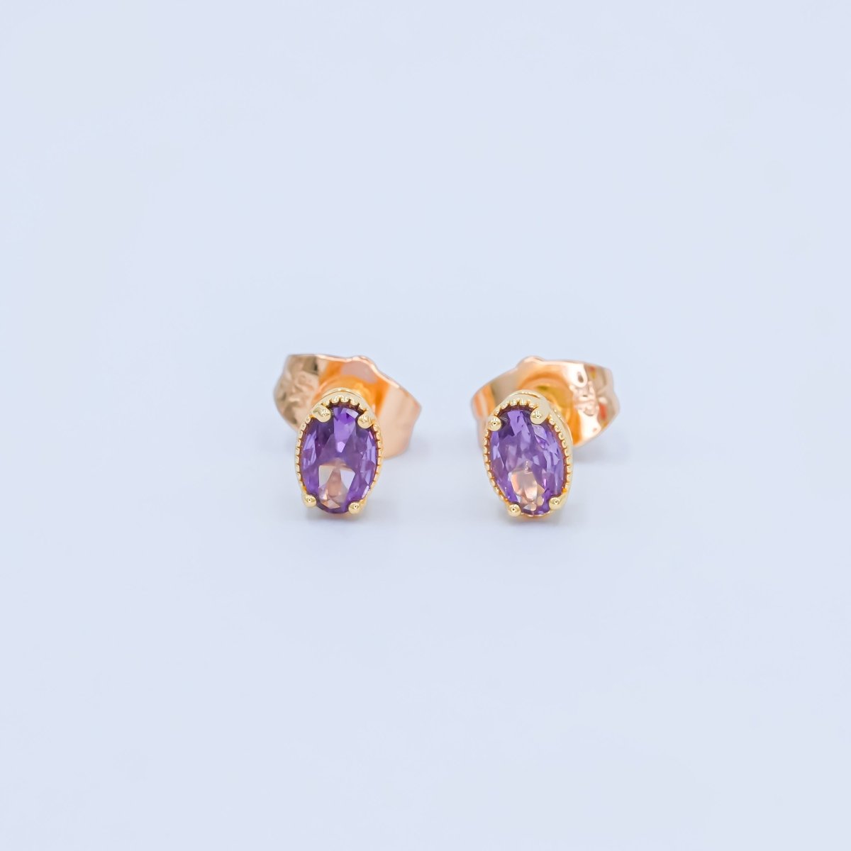 24K Gold Filled 6.8mm Oval CZ Stud Earrings | AB1001 - AB1005 - DLUXCA