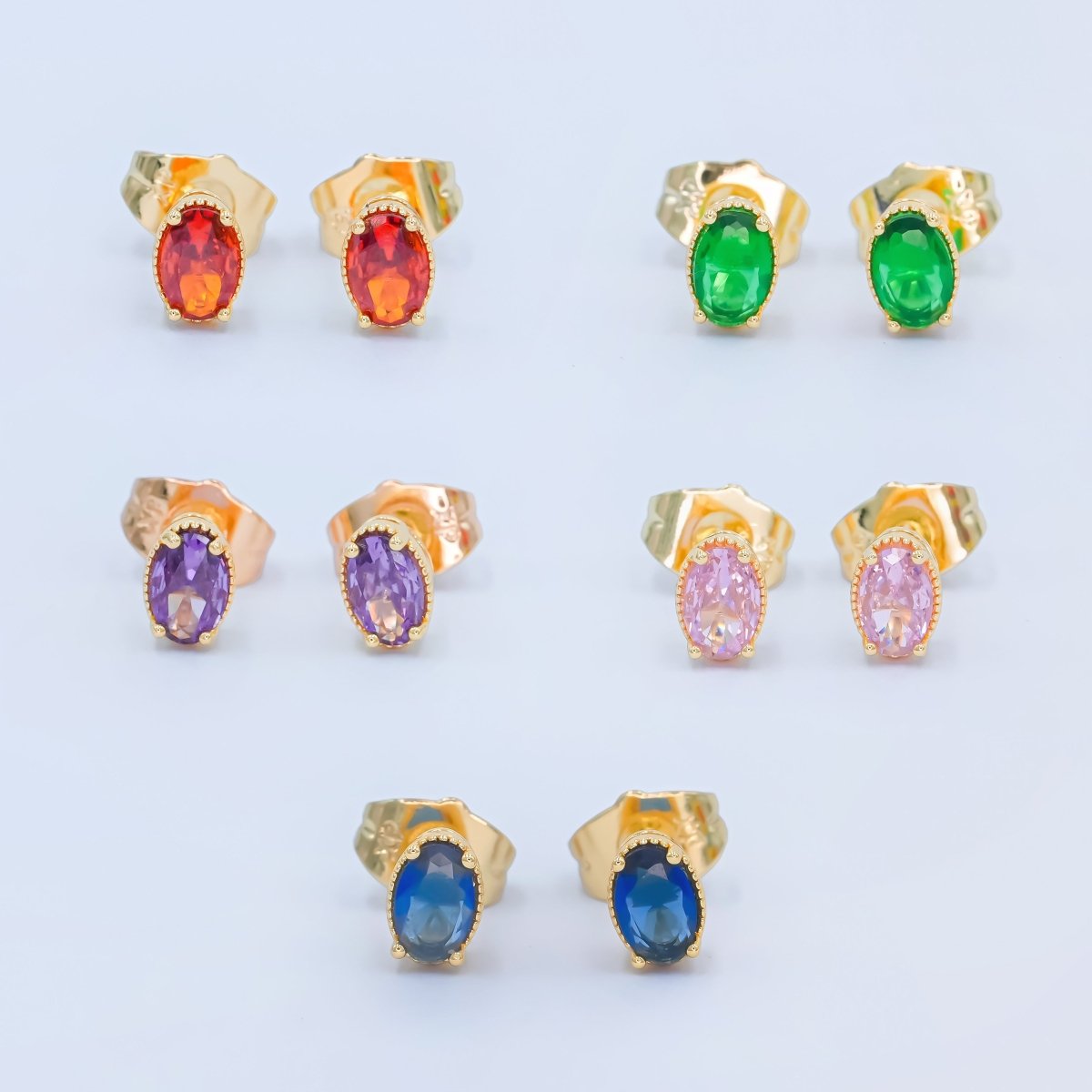 24K Gold Filled 6.8mm Oval CZ Stud Earrings | AB1001 - AB1005 - DLUXCA