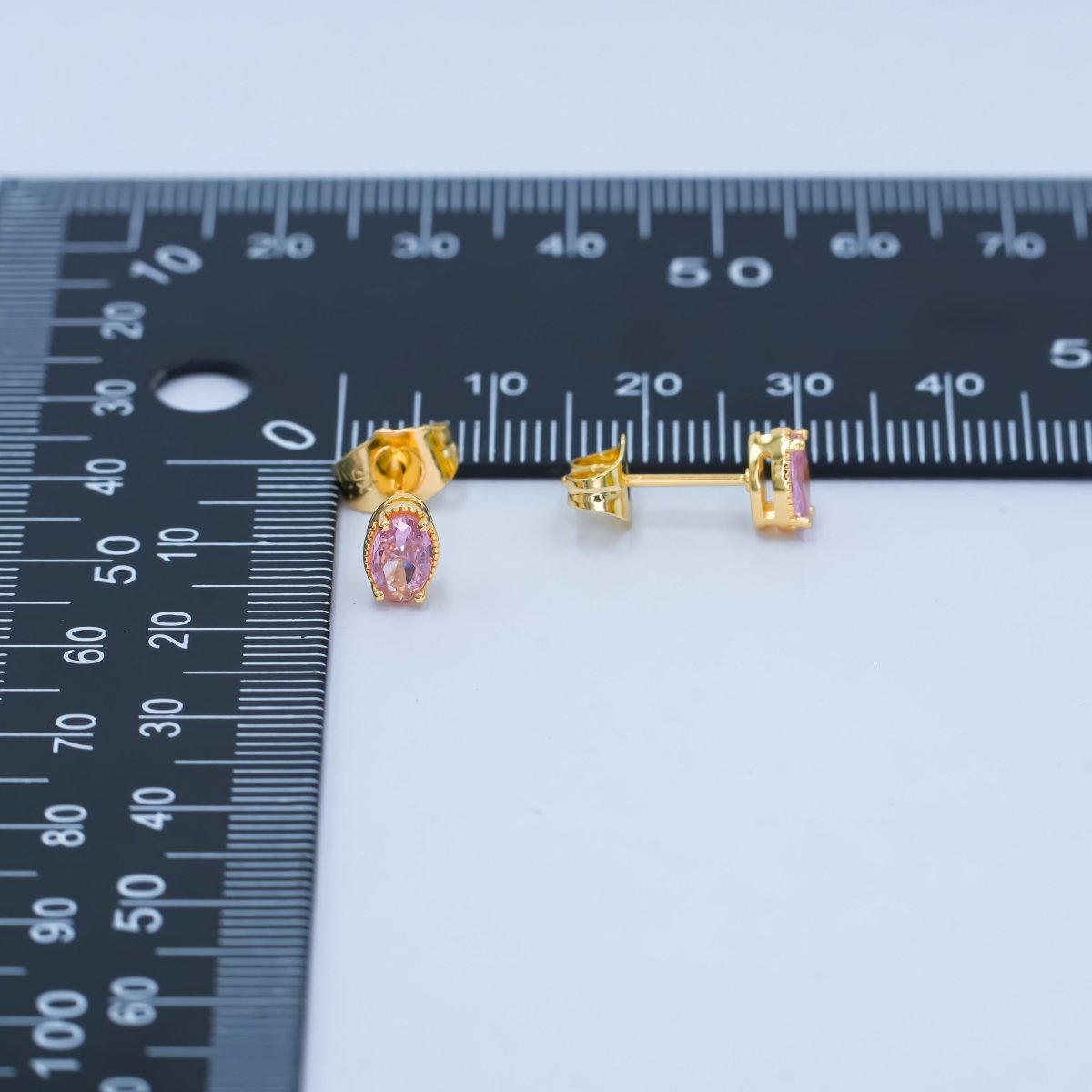 24K Gold Filled 6.8mm Oval CZ Stud Earrings | AB1001 - AB1005 - DLUXCA