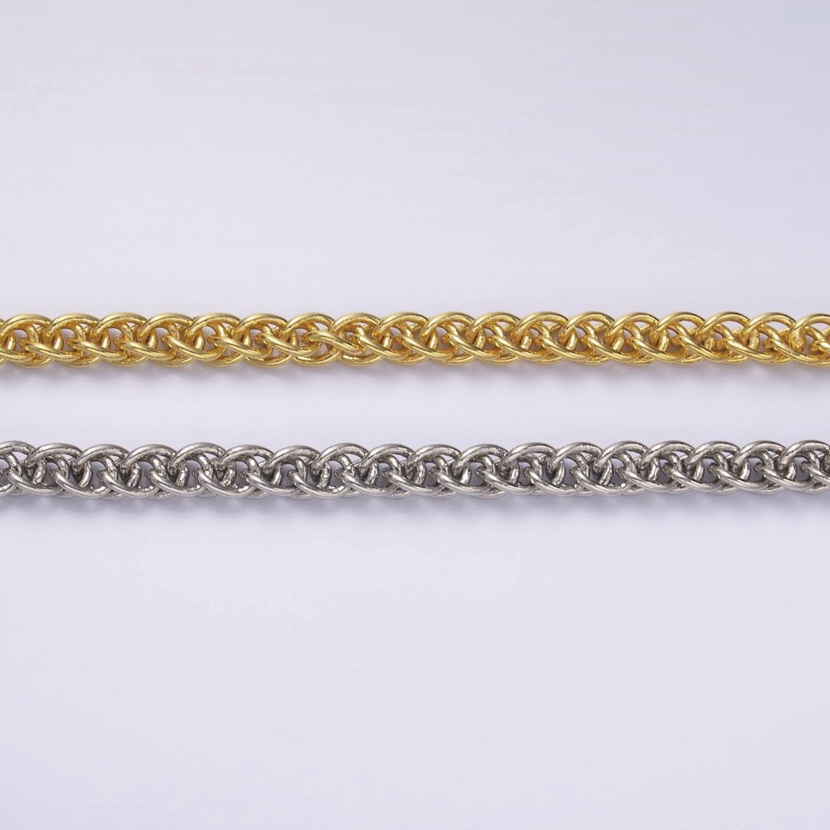 24K Gold Filled 6mm Foxtail Wheat Unfinished Chain by Yard in Gold & Silver | Roll - 1544 Roll - 1545 - DLUXCA