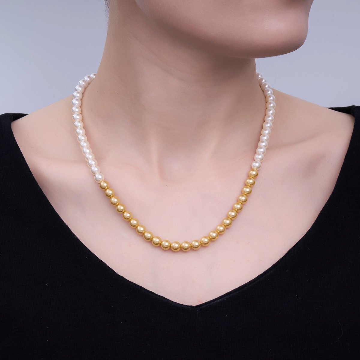 24K Gold Filled 6mm Gradient White - Yellow Shell Pearl 17 Inch Necklace | WA - 2820 - DLUXCA