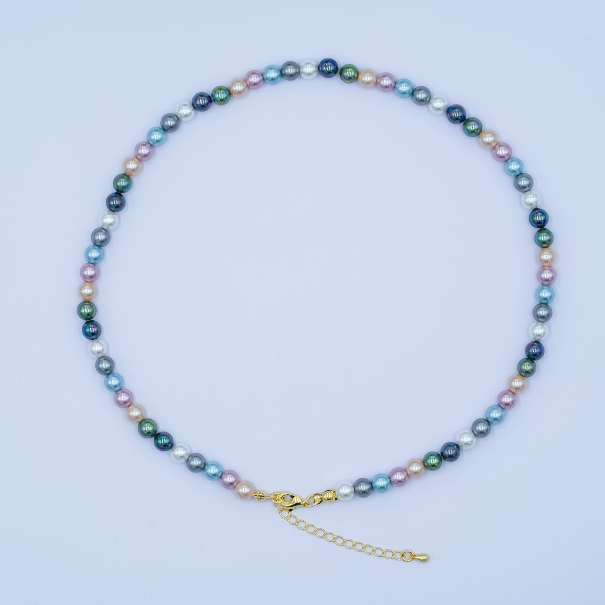 24K Gold Filled 6mm Multicolor Peacock Shell Pearl 17 Inch Necklace | WA - 2790 - DLUXCA