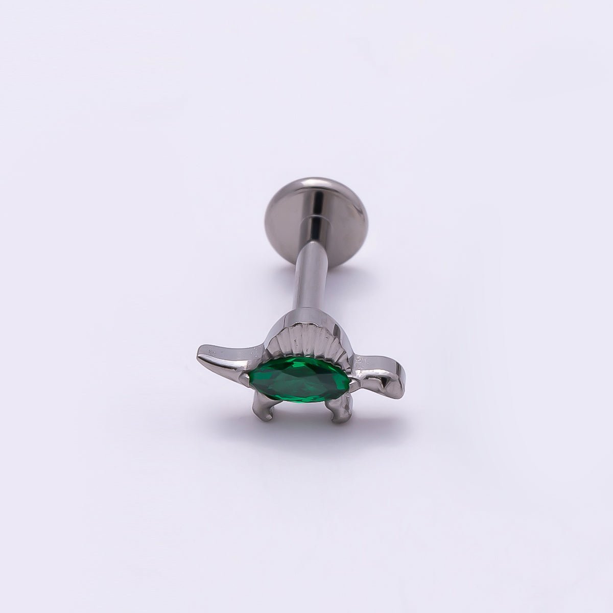 24K Gold Filled 7.5mm Green CZ Dinosaur Single Cartilage Piercing Flat Back Stud in Gold & Silver | Findings-00246 Findings-00247 - DLUXCA