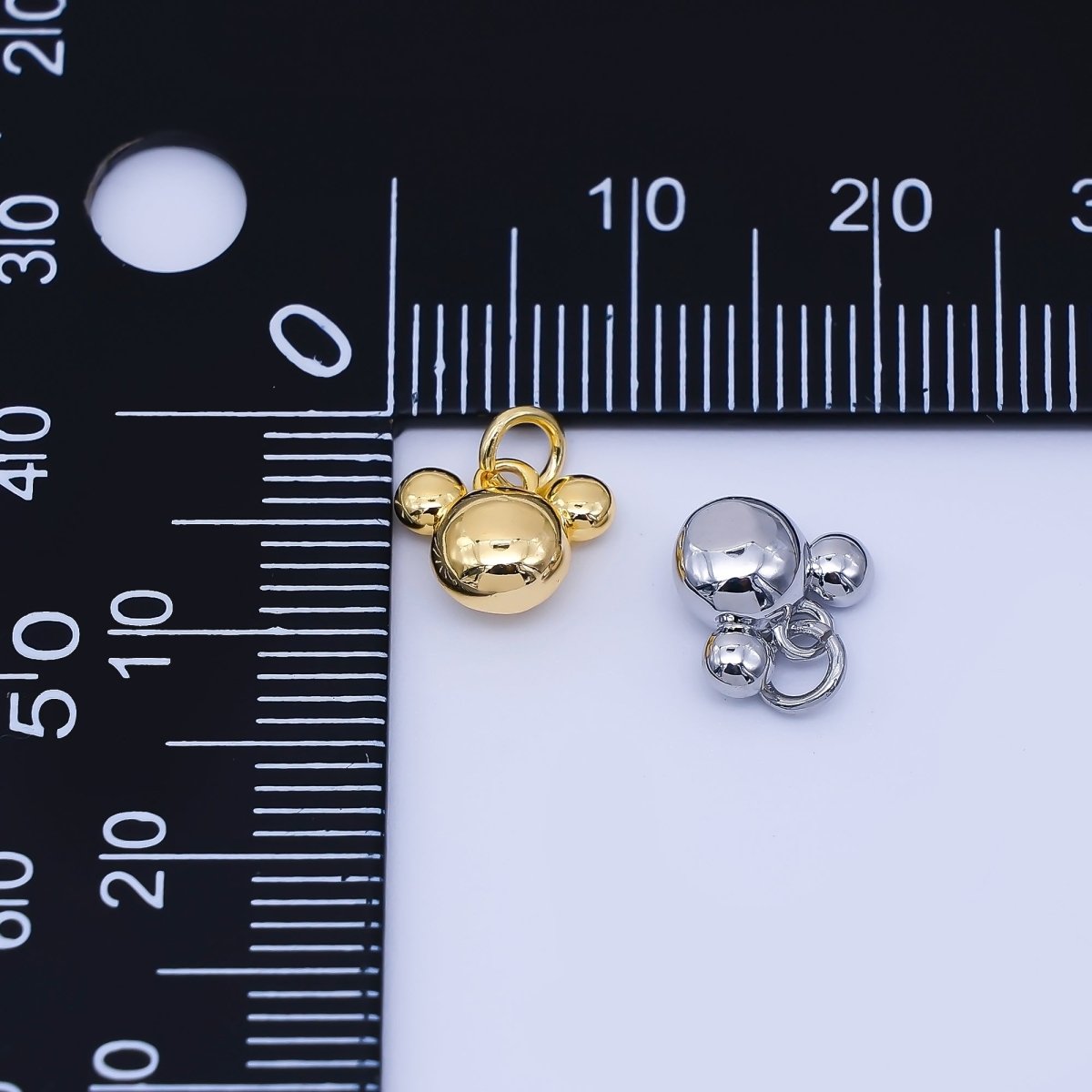 24K Gold Filled 7mm Chubby Mouse Ears Animal Charm in Gold & Silver | AF1583 - DLUXCA