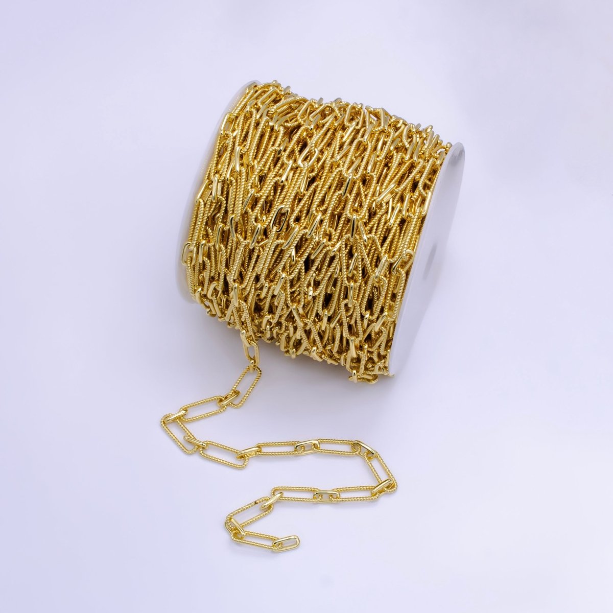 24K Gold Filled 7mm Croissant Paperclip Unfinished Chain by Yard | Roll-1513 - DLUXCA