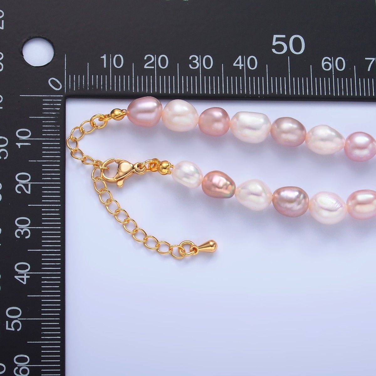 24K Gold Filled 7mm Gradient Pink Purple White Freshwater Pearl 16 Inch Necklace | WA - 3017 - DLUXCA