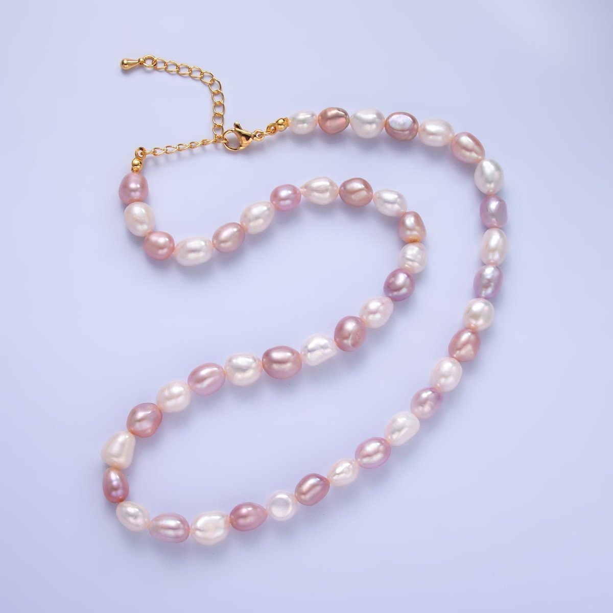 24K Gold Filled 7mm Gradient Pink Purple White Freshwater Pearl 16 Inch Necklace | WA - 3017 - DLUXCA