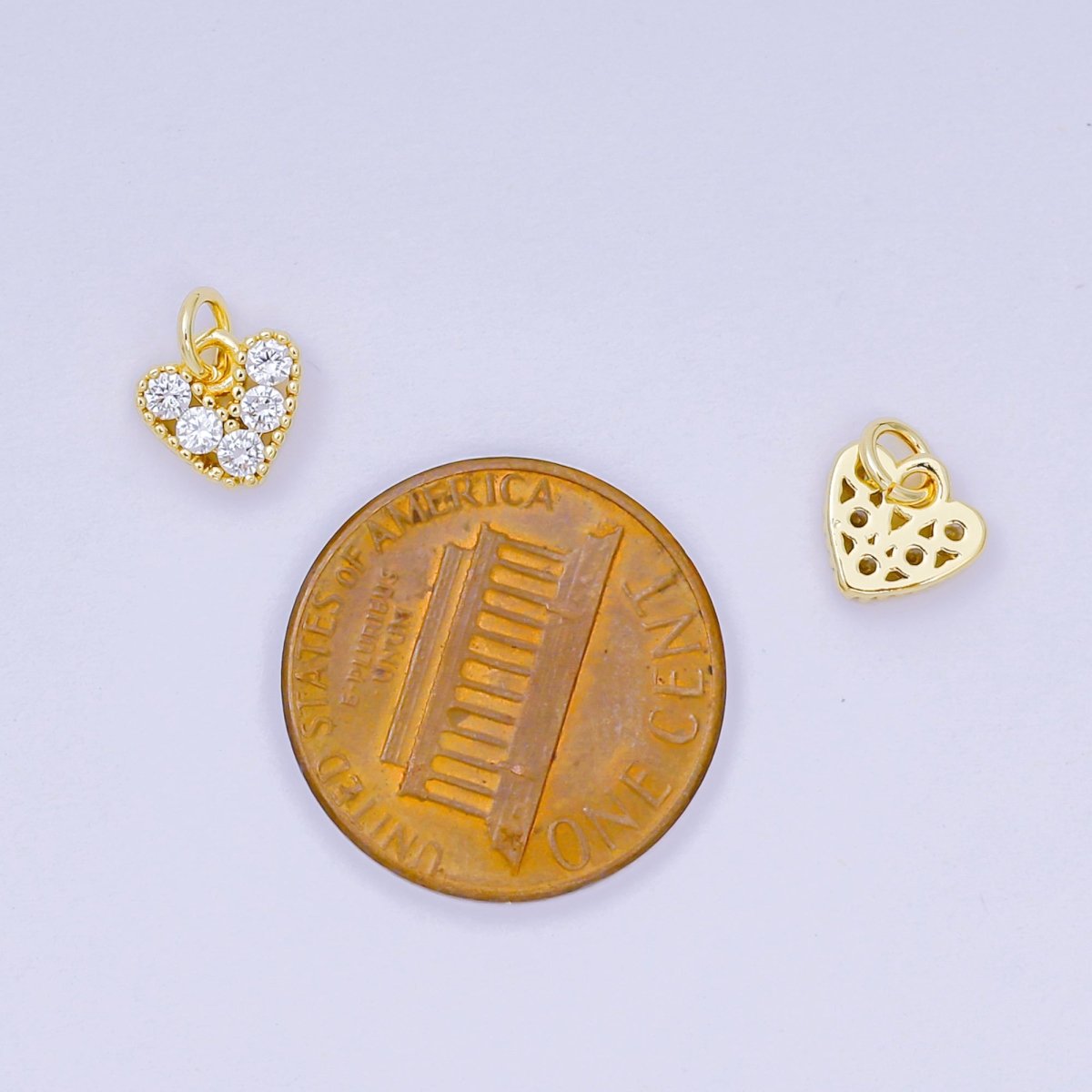 24K Gold Filled 7mm Micro Paved CZ Dainty Bubbly Heart Charm | AH - 685 - DLUXCA