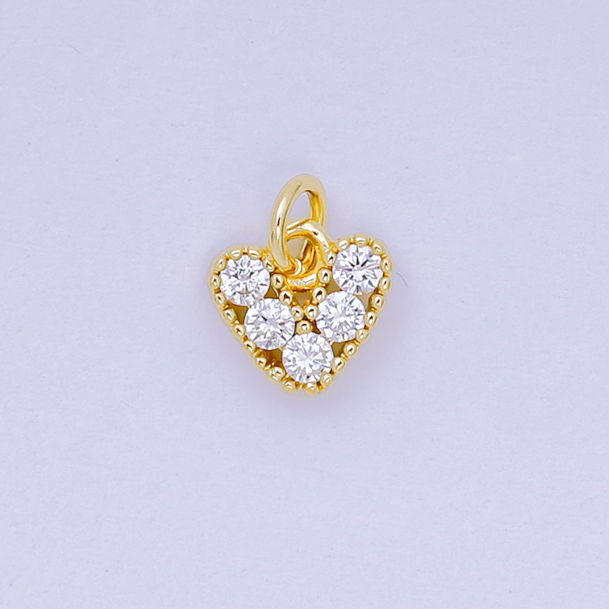 24K Gold Filled 7mm Micro Paved CZ Dainty Bubbly Heart Charm | AH - 685 - DLUXCA