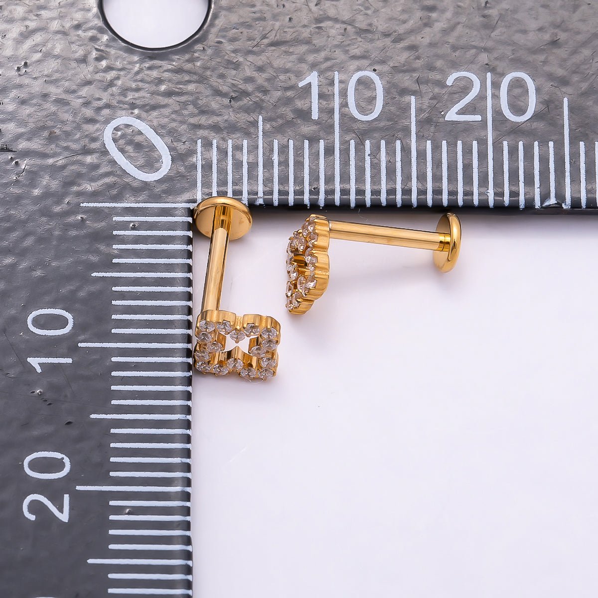 24K Gold Filled 7mm Micro Paved CZ Open Flower Cartilage Piercing Flat Back Stud in Gold & Silver | Findings-00252 Findings-00253 - DLUXCA