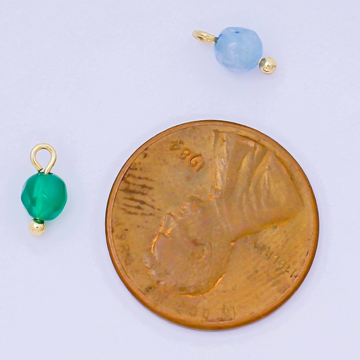 24K Gold Filled 8mm Acrylic Color Simple Round Charm in Blue & Green | AH - 655 - DLUXCA