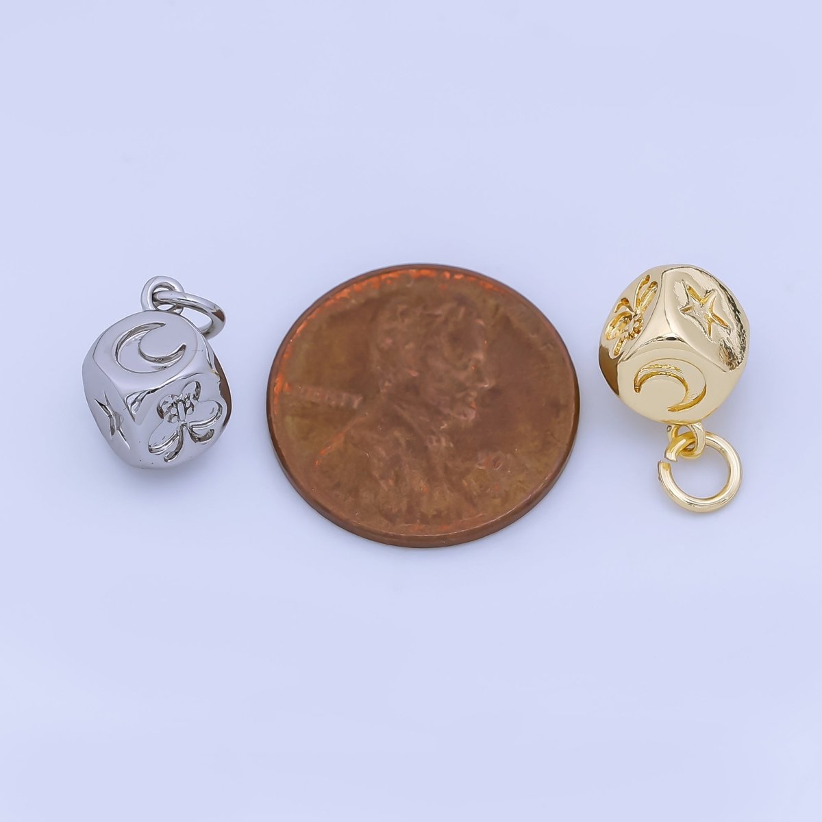 24K Gold Filled 8mm Celestial Moon Star Butterfly Dice Multidimensional 3D Charm in Gold & Silver | AJ471 - DLUXCA