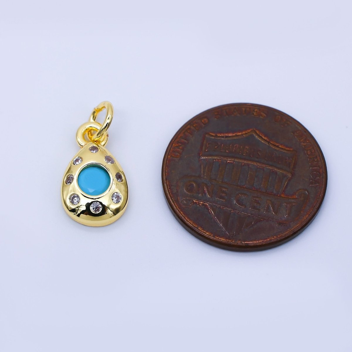 24K Gold Filled 8mm Micro Paved CZ Teardrop Charm Turquoise Eye Jewelry | AF1586 - DLUXCA