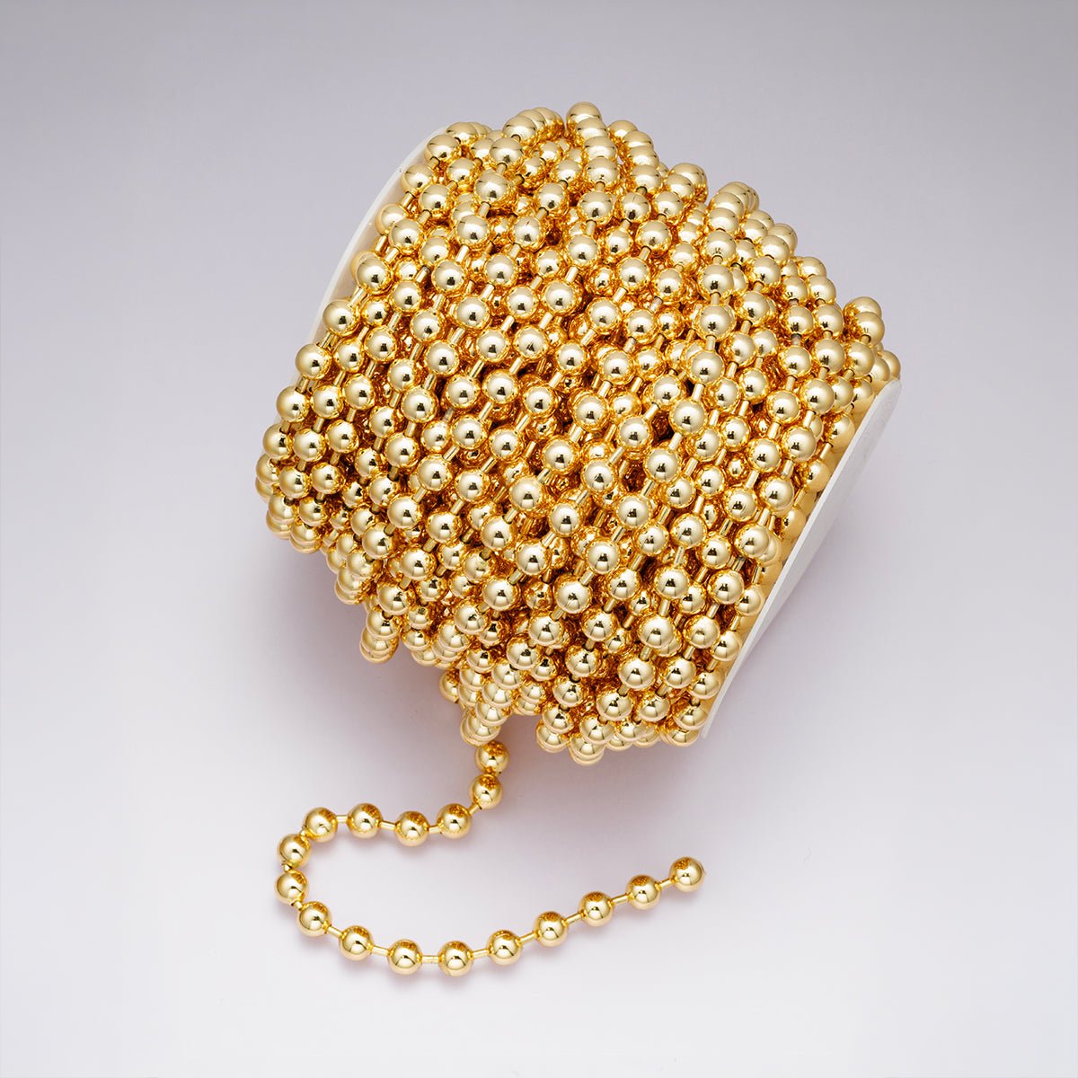 24K Gold Filled 8mm Round Ball Bead Unfinished Chain by Yard | Roll - 01860 - DLUXCA