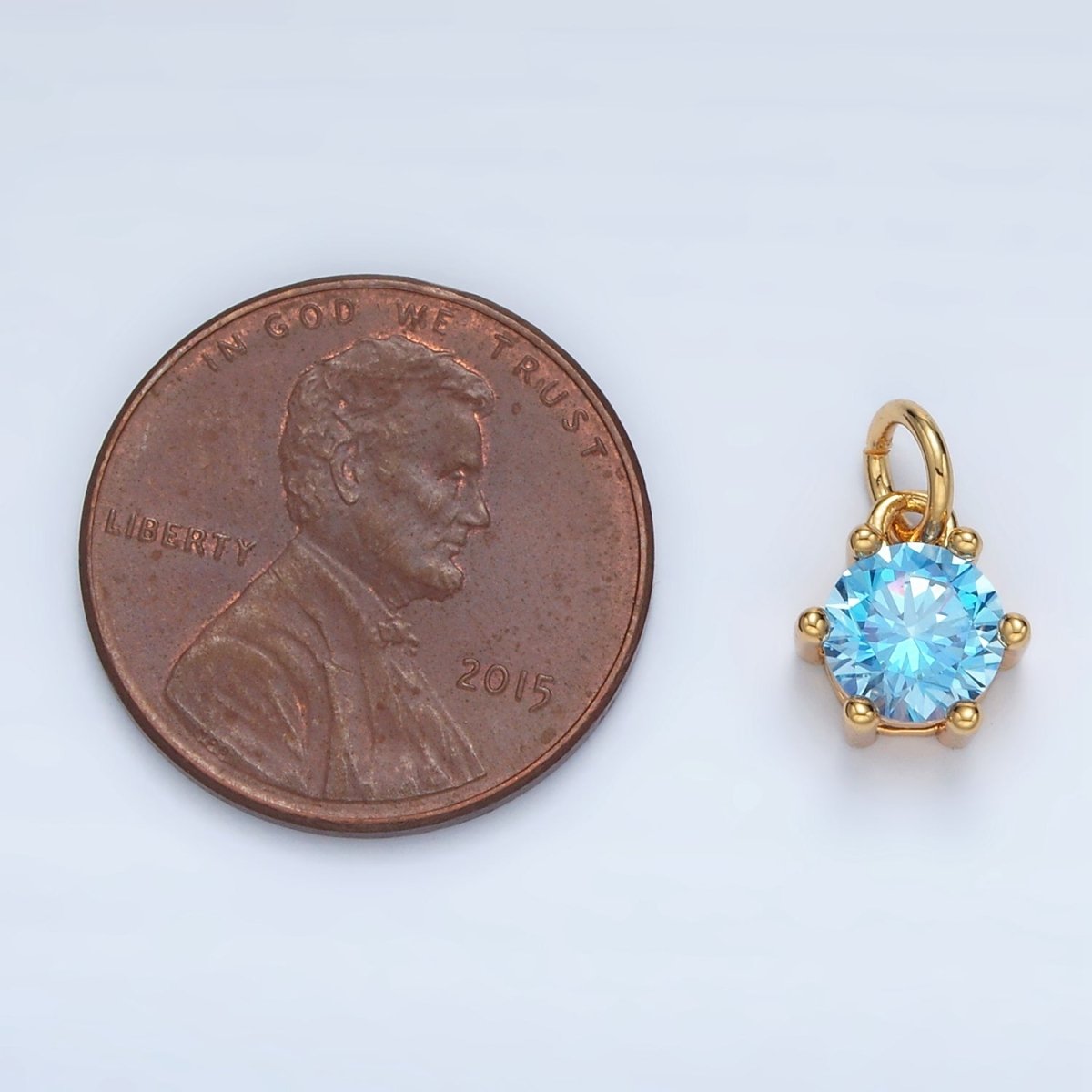 24K Gold Filled 8mm Round CZ Birthstone Personalized Charm | AG871 - AG876 - DLUXCA