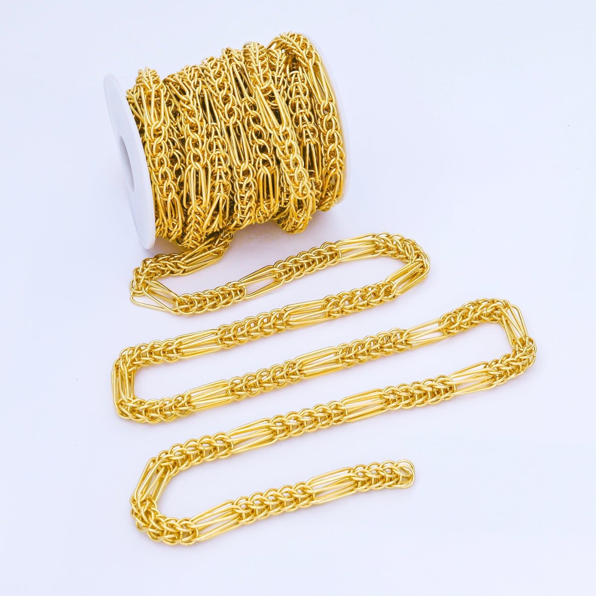 24K Gold Filled 8mm Thick Wheat Unfinished Chain by Yard | Roll - 1745 - DLUXCA
