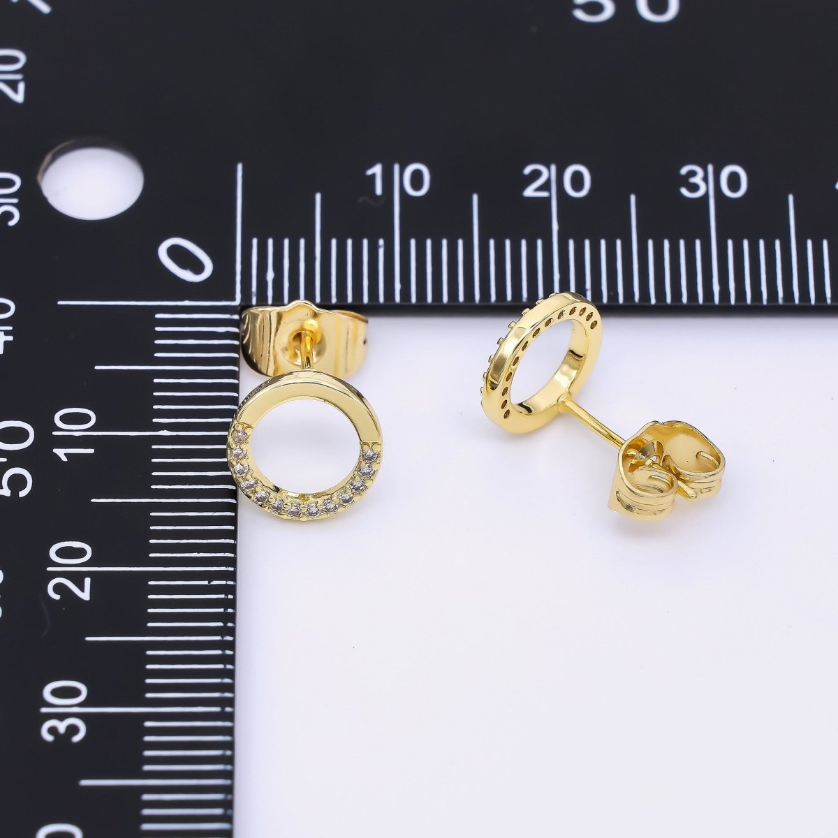 24K Gold Filled 9.5mm Micro Paved CZ Open Round Stud Earrings | AI463 - DLUXCA