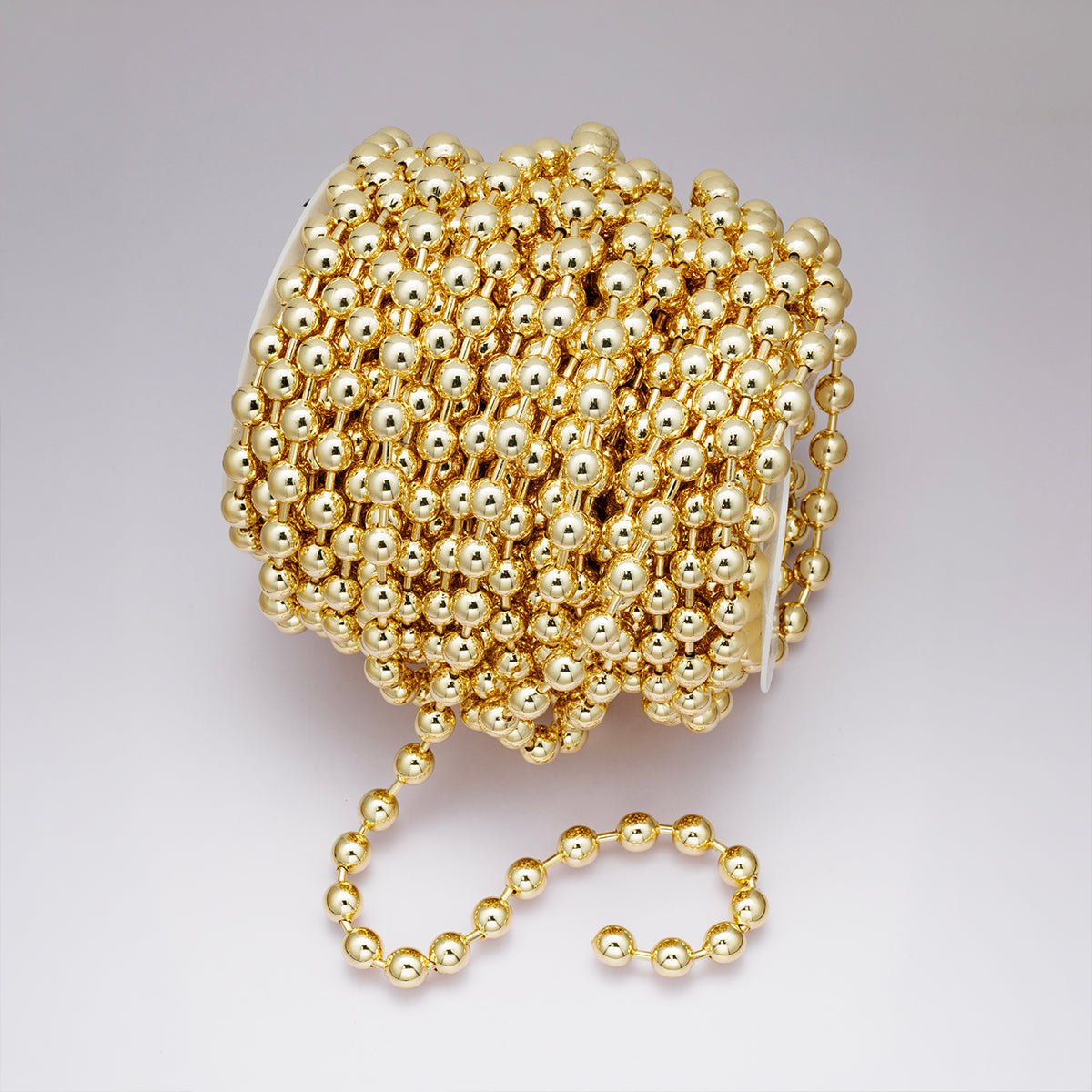 24K Gold Filled 9.5mm Round Ball Bead Unfinished Chain by Yard | Roll - 01859 - DLUXCA