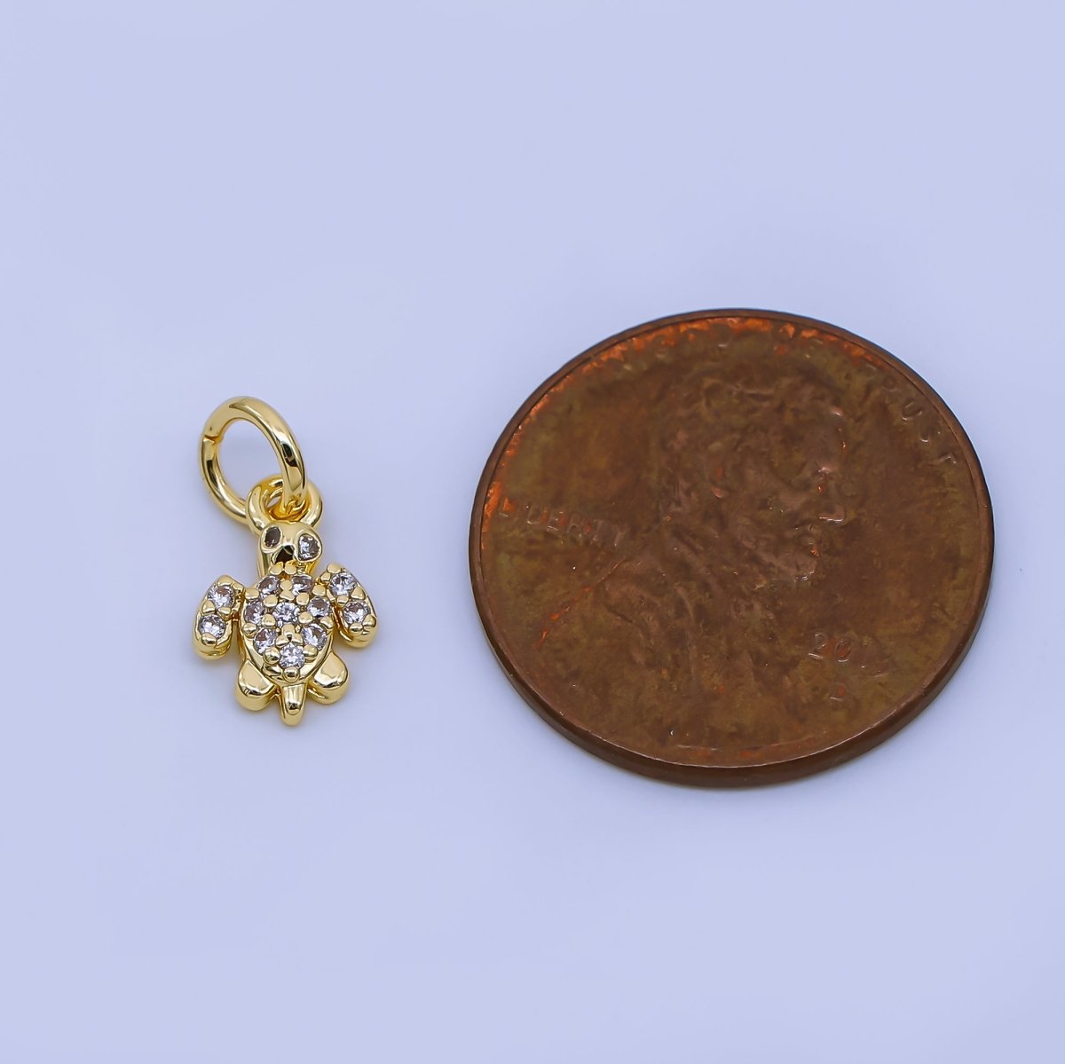 24K Gold Filled 9.6mm Clear CZ Micro Paved Tortoise Turtle Charm | AJ477 - DLUXCA