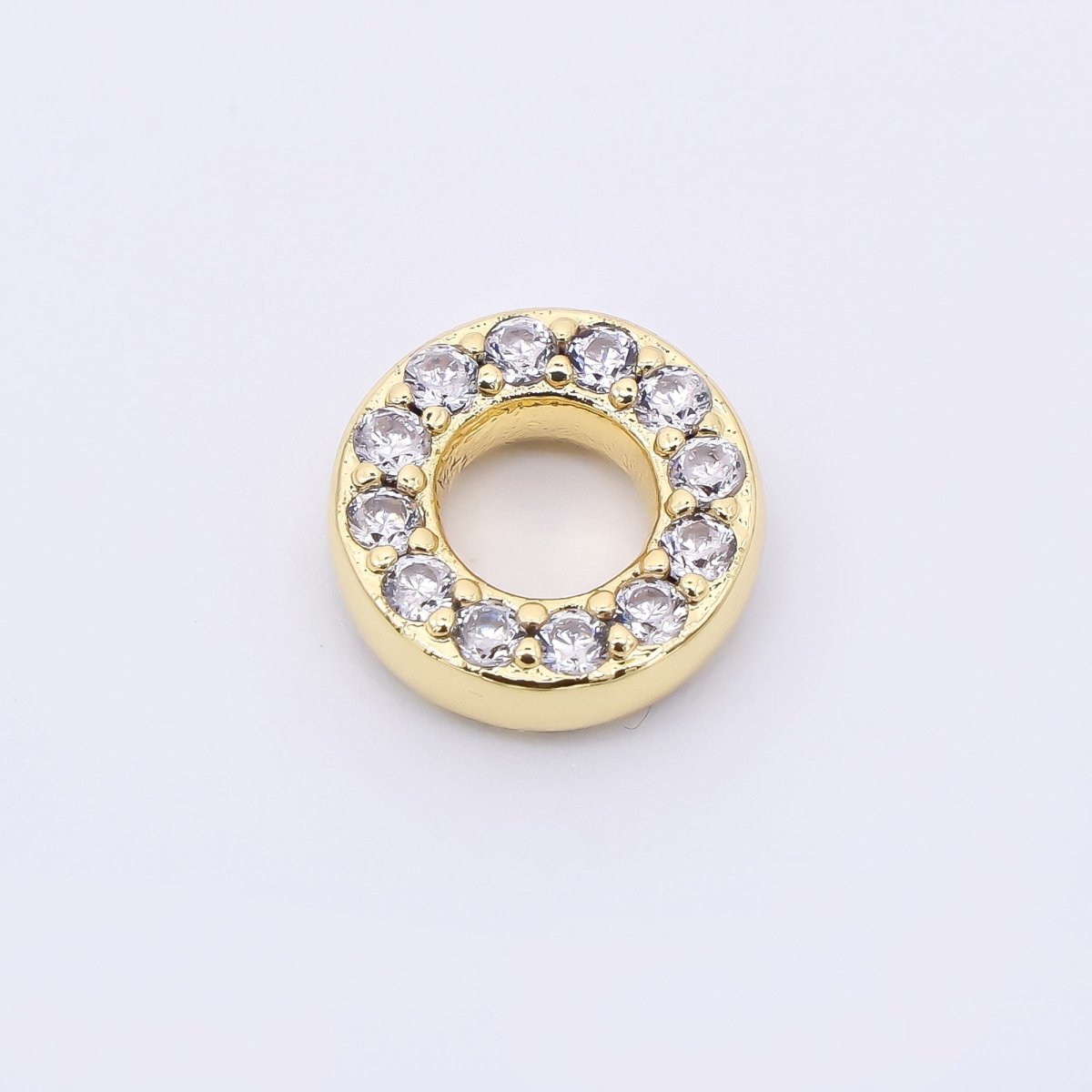 24K Gold Filled 9mm Birthstone Micro Paved CZ Open Round Bead in Gold & Silver | B592 - B815 - DLUXCA