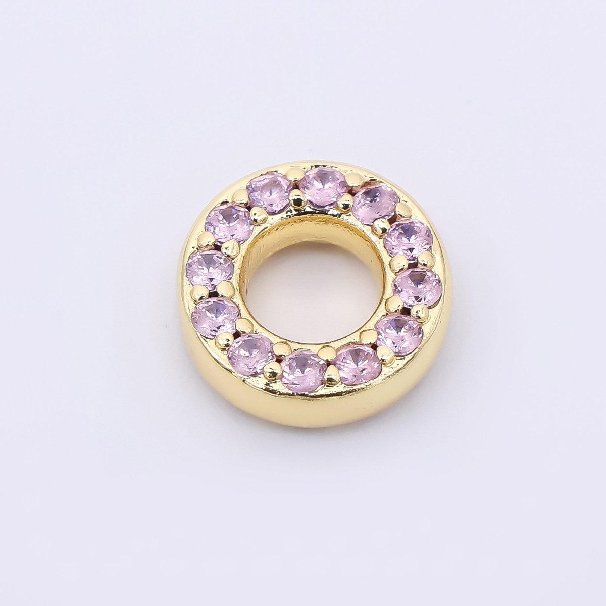 24K Gold Filled 9mm Birthstone Micro Paved CZ Open Round Bead in Gold & Silver | B592 - B815 - DLUXCA