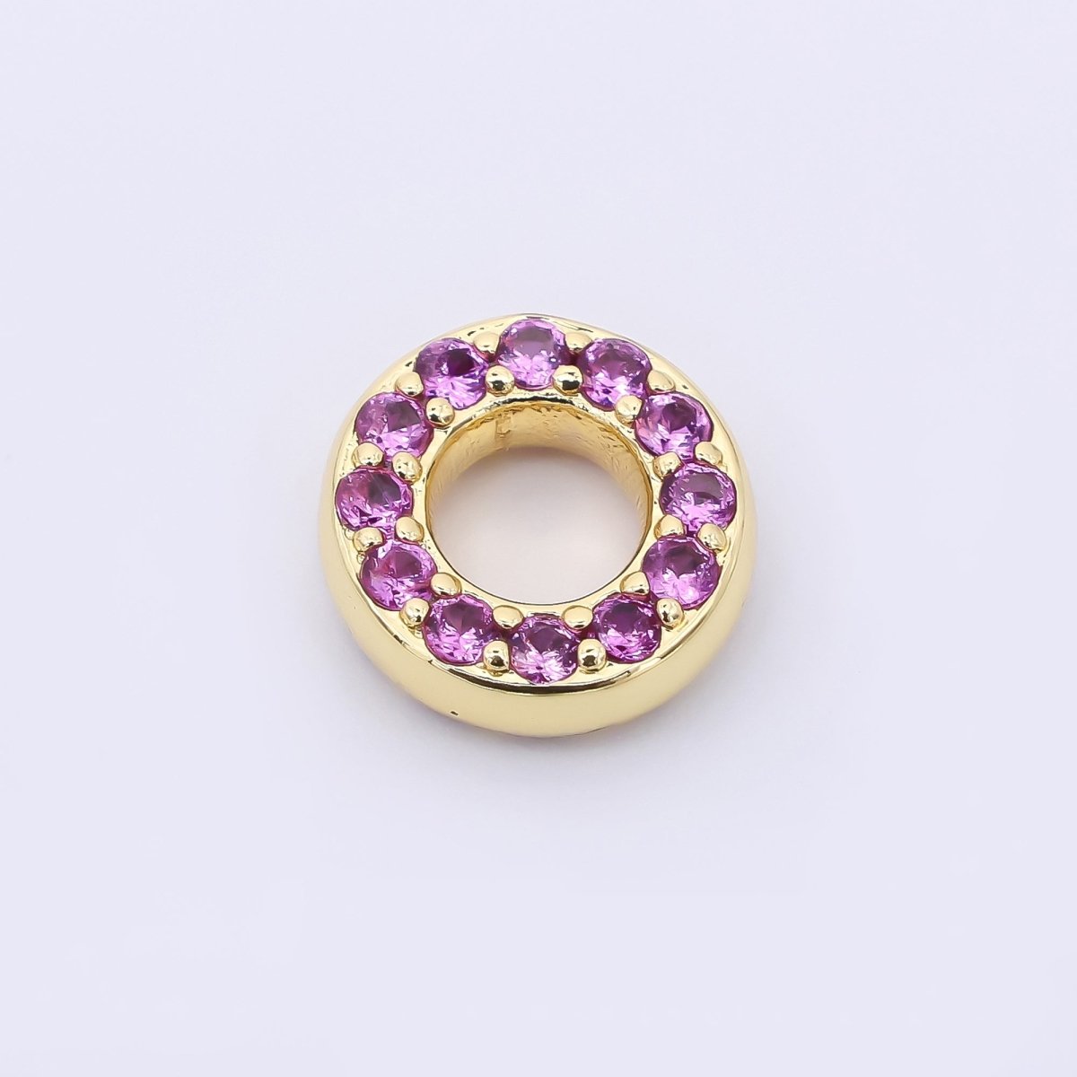 24K Gold Filled 9mm Birthstone Micro Paved CZ Open Round Bead in Gold & Silver | B592 - B815 - DLUXCA