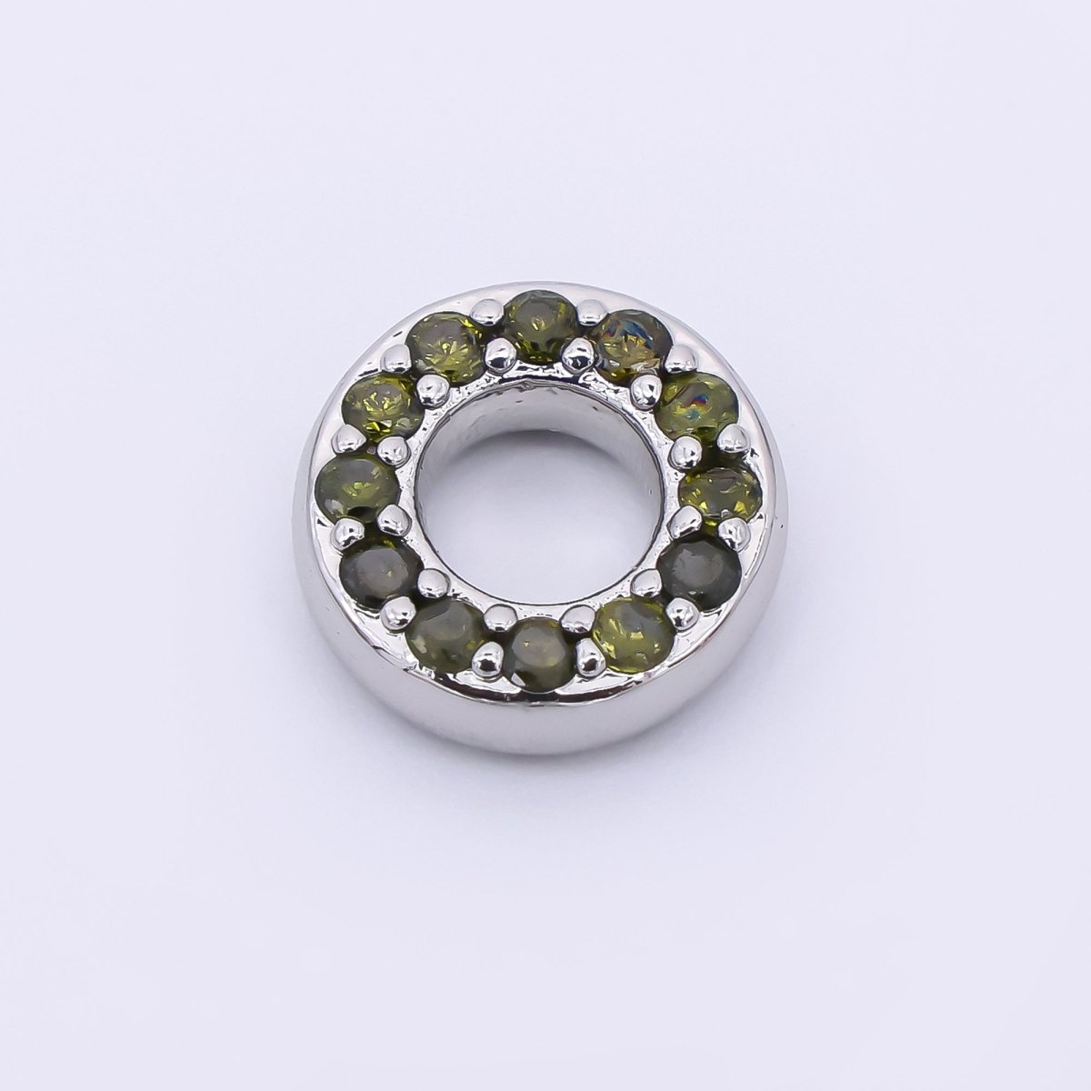 24K Gold Filled 9mm Birthstone Micro Paved CZ Open Round Bead in Gold & Silver | B592 - B815 - DLUXCA