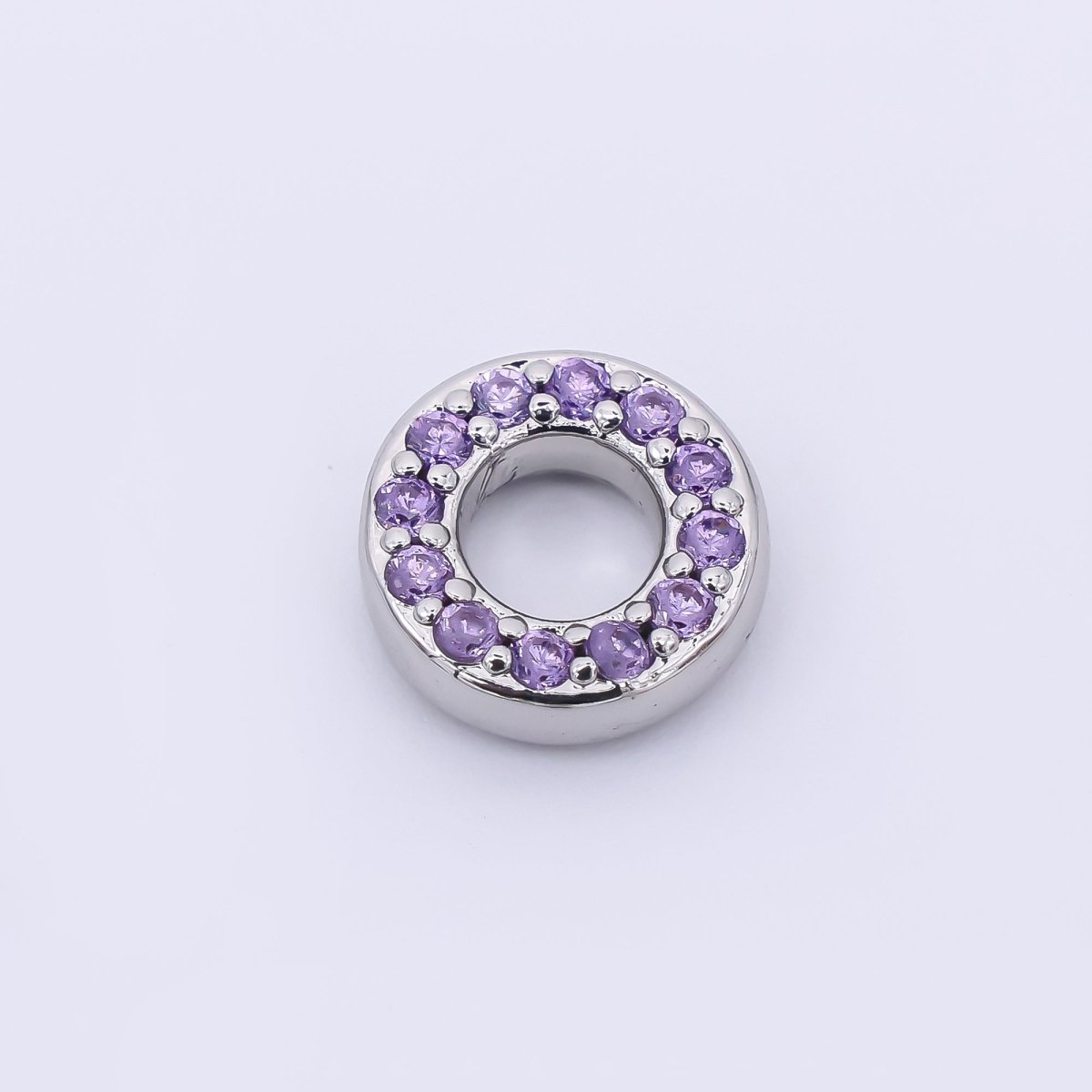 24K Gold Filled 9mm Birthstone Micro Paved CZ Open Round Bead in Gold & Silver | B592 - B815 - DLUXCA