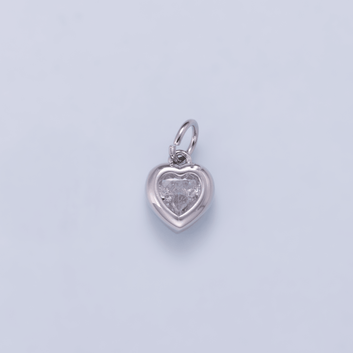 24K Gold Filled 9mm Clear CZ Heart Bezel Charm in Gold & Silver | Charms-01265 - DLUXCA
