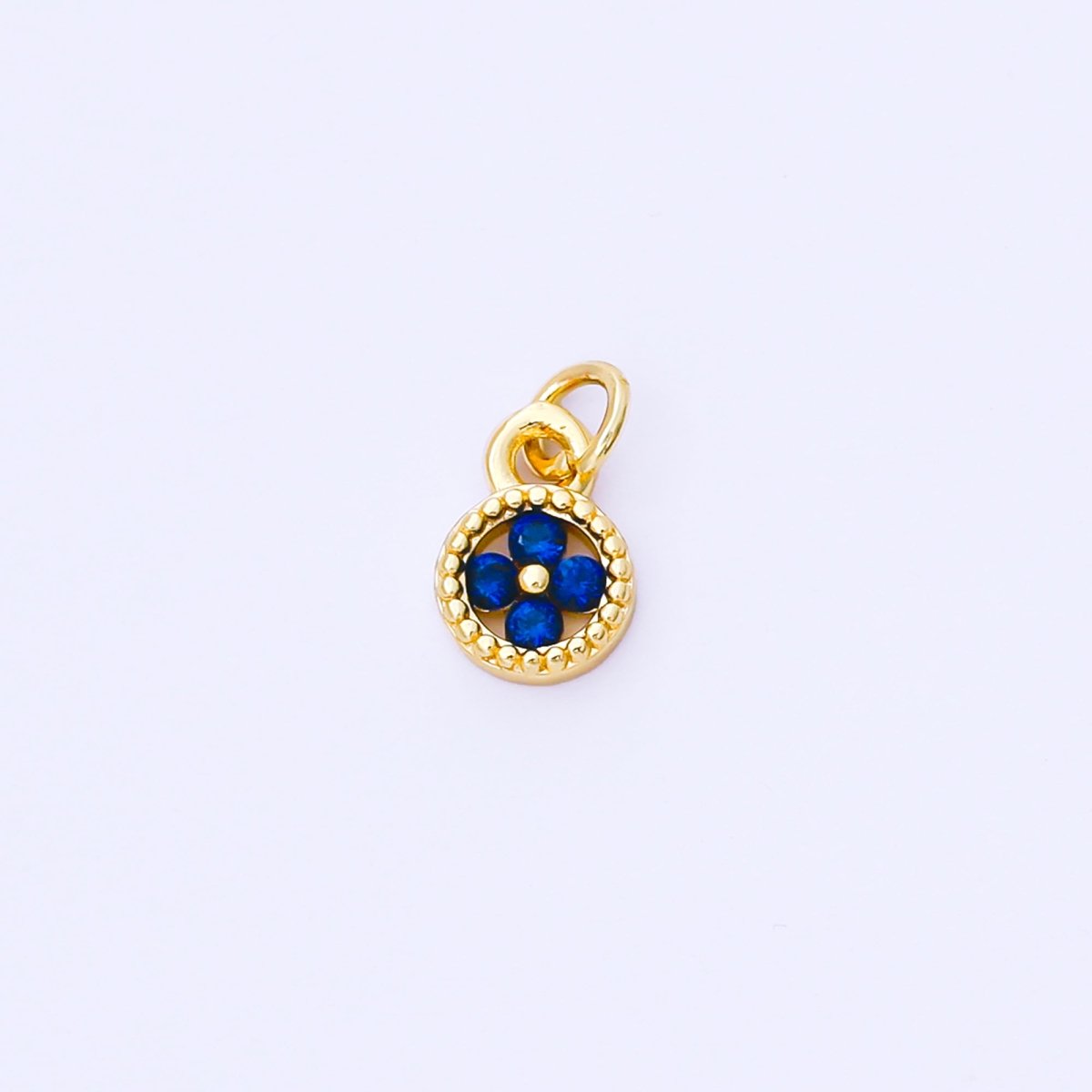 24K Gold Filled 9mm Green, Blue, Fuchsia CZ Clover Flower Dotted Round Charm | AF1500 AF1501 - DLUXCA