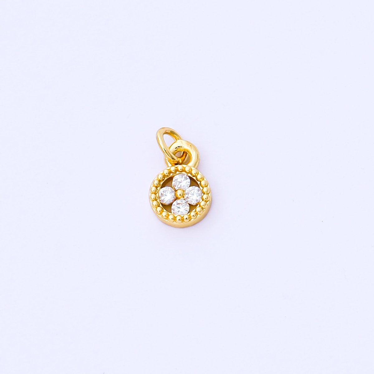 24K Gold Filled 9mm Green, Blue, Fuchsia CZ Clover Flower Dotted Round Charm | AF1500 AF1501 - DLUXCA