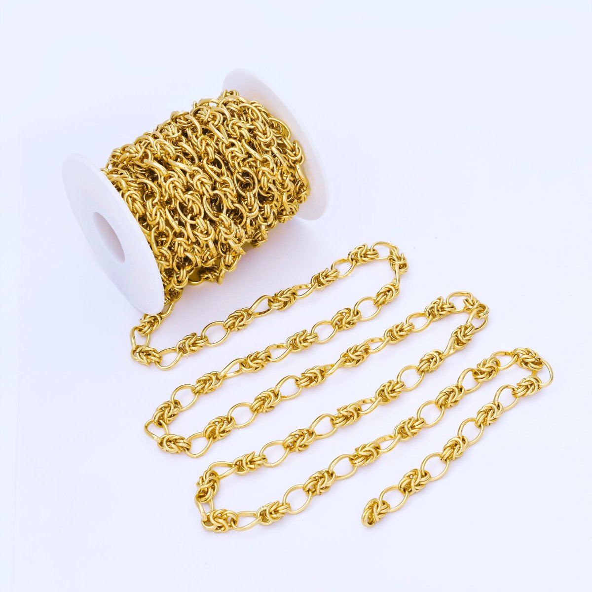 24K Gold Filled 9mm Knotted Rope Unfinished Chain by Yard | Roll - 1743 - DLUXCA